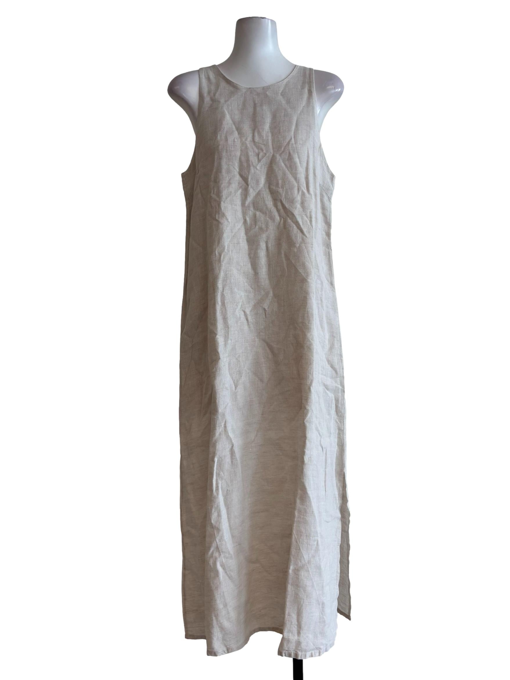Beige Leinen Sleeveless Dress