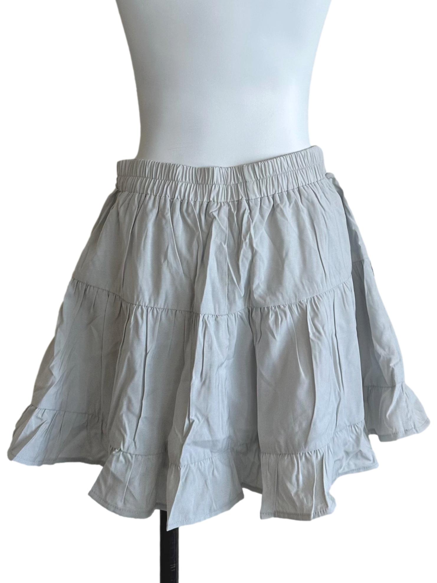 Ash Grey Elastic Waist Tiered Skort