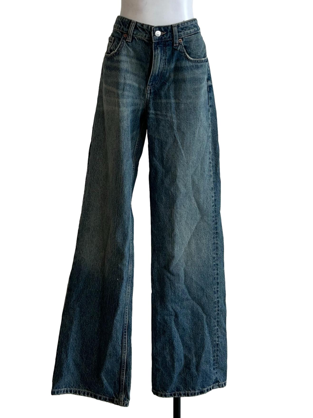 Blue Washed Wide Leg Jeans