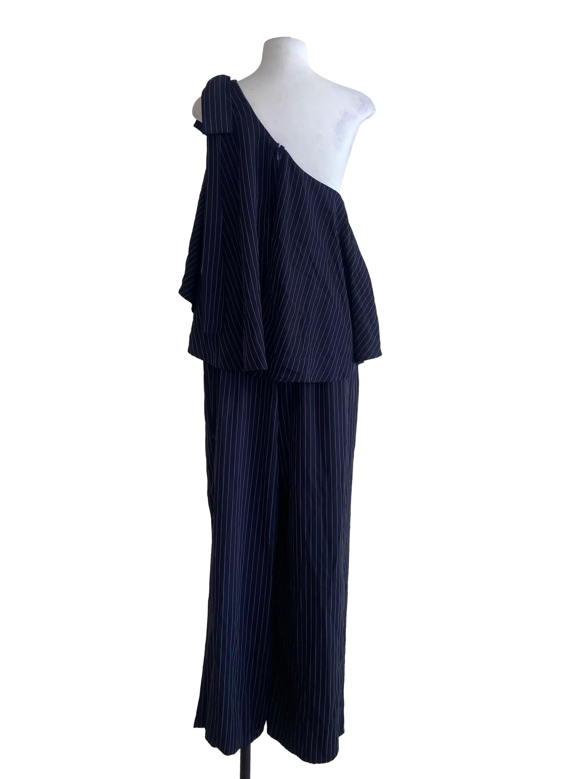 Navy Blue & White Stripe Asymmetric Jumpsuit