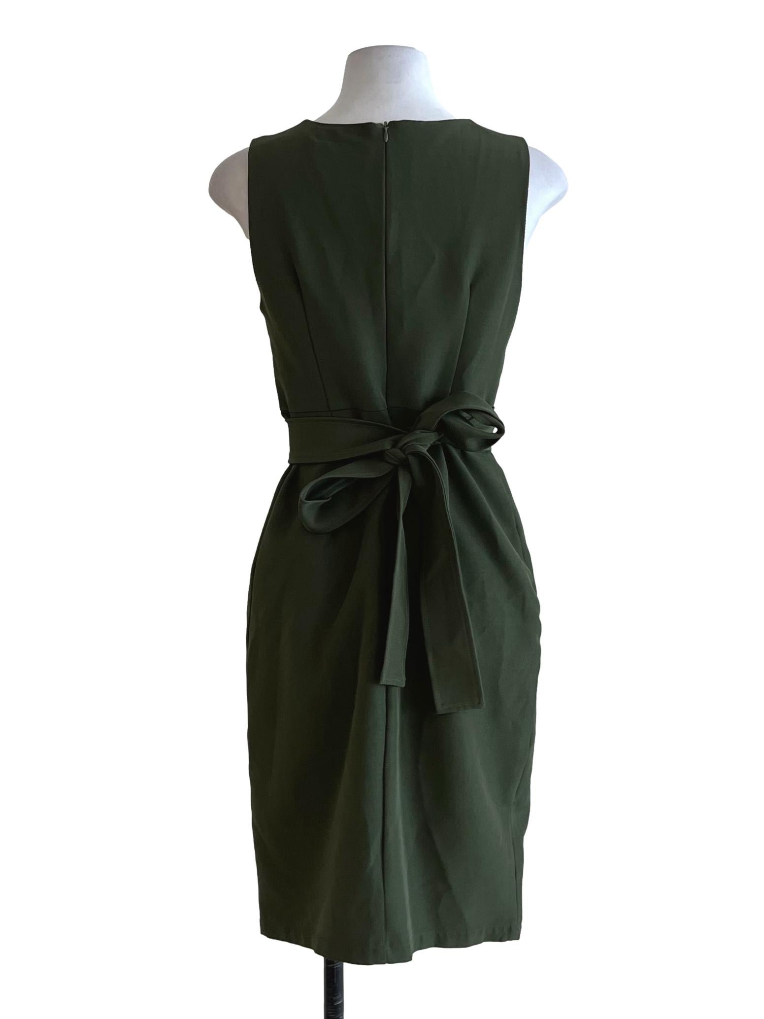 Moss Green V-Neckline A-Line Dress