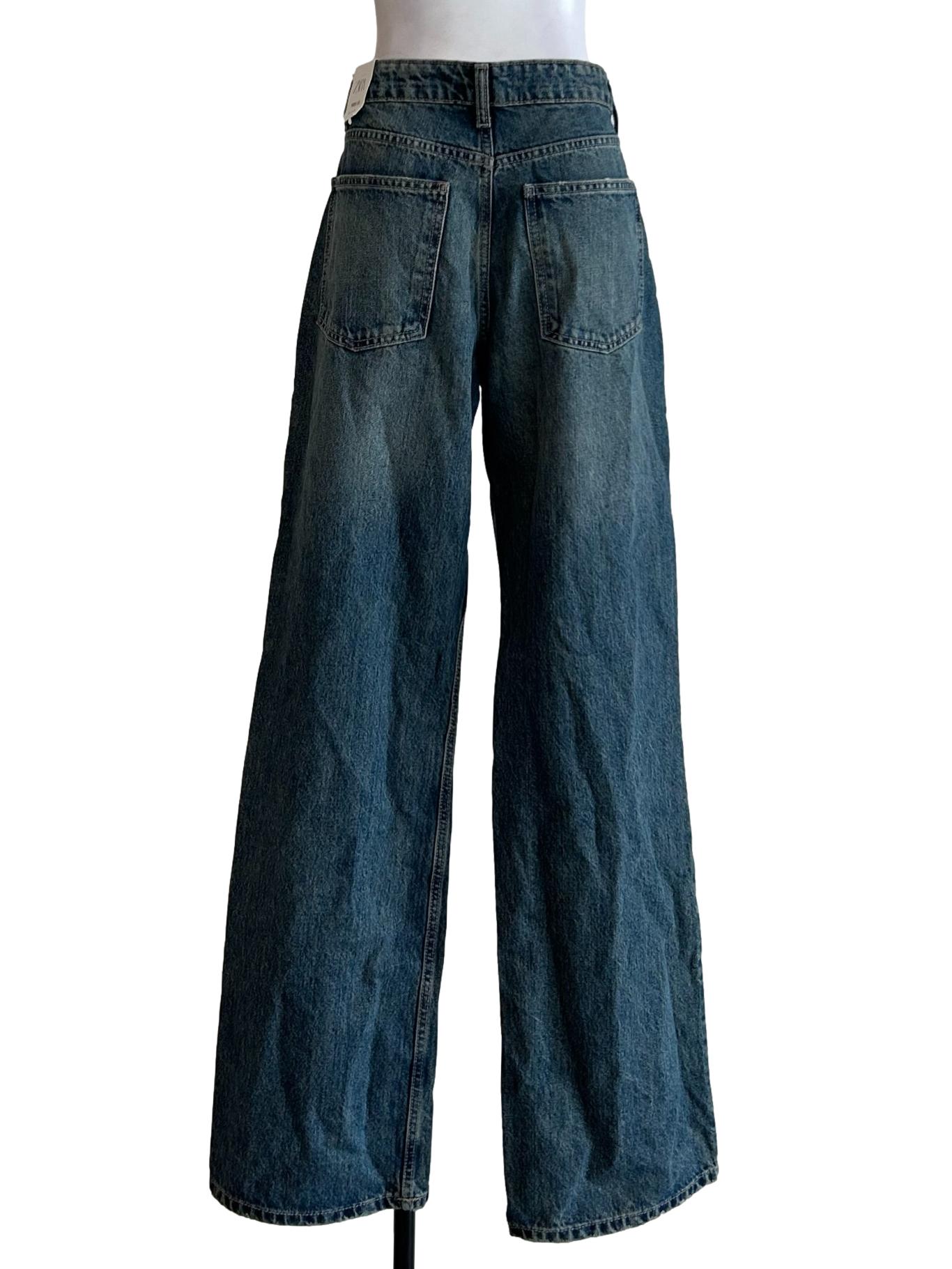 Blue Washed Wide Leg Jeans