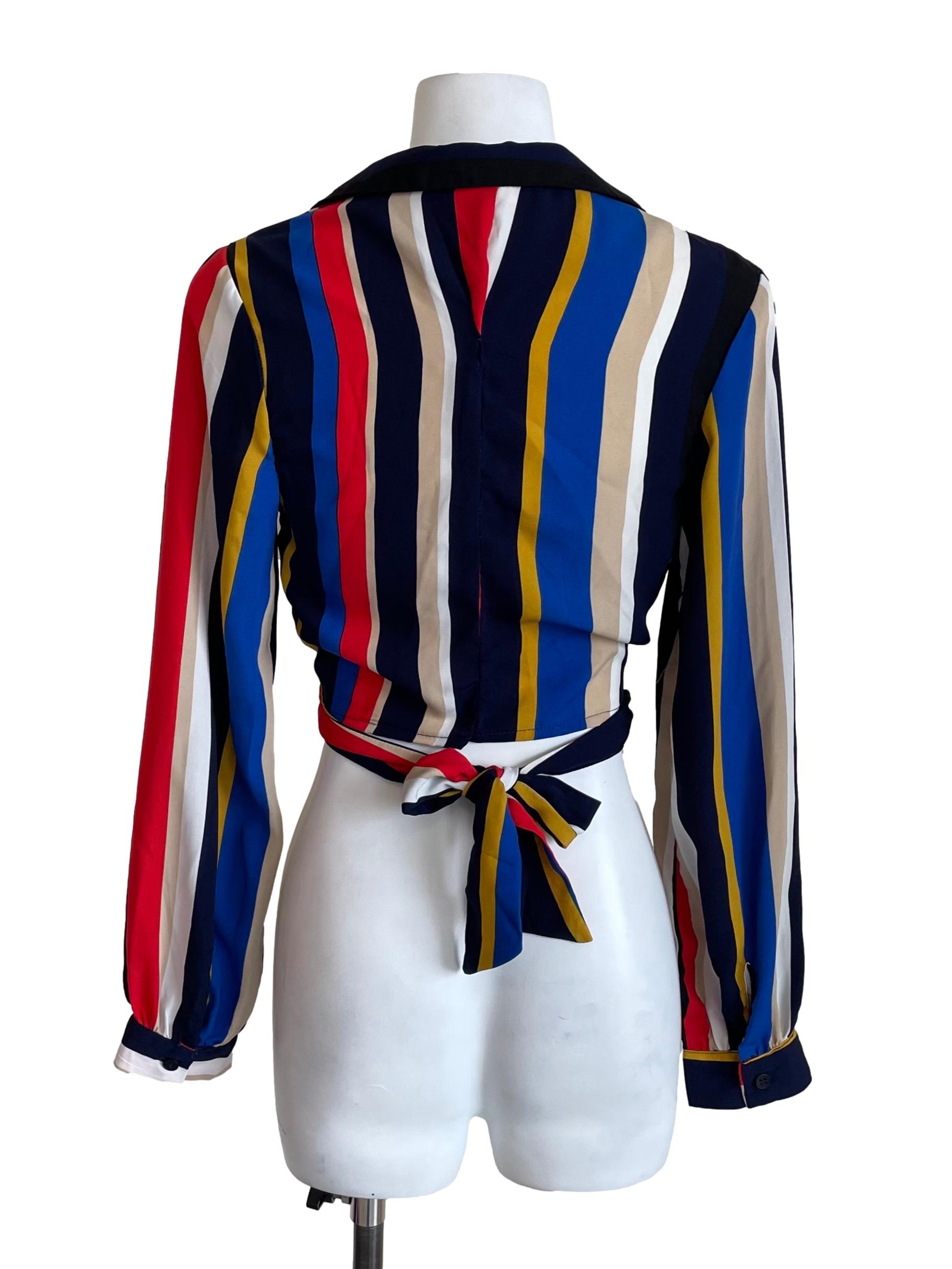 Multicolour Contrast Stripes Wrap Top