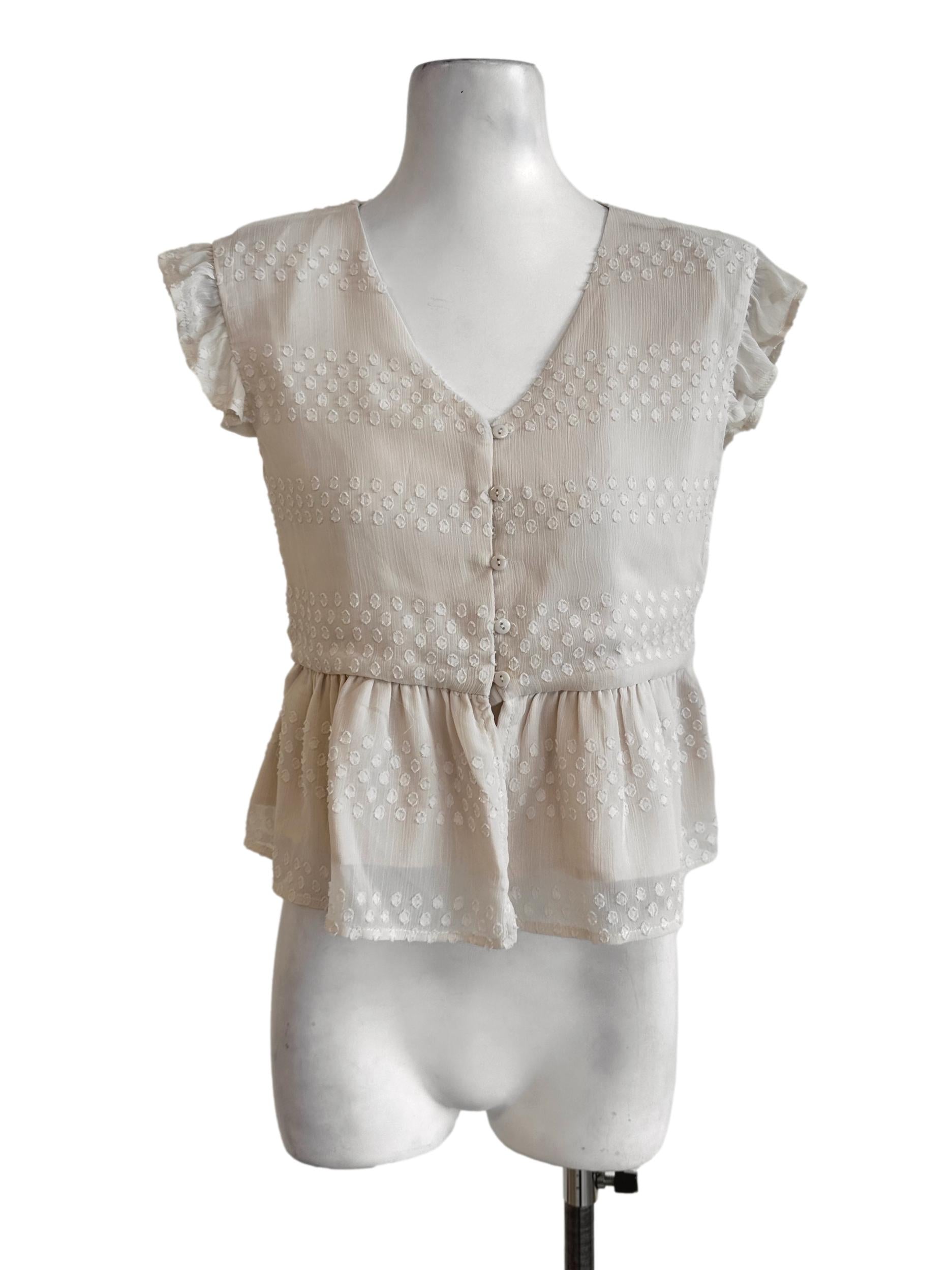 Eggnog Dots Pattern V Neckline Top