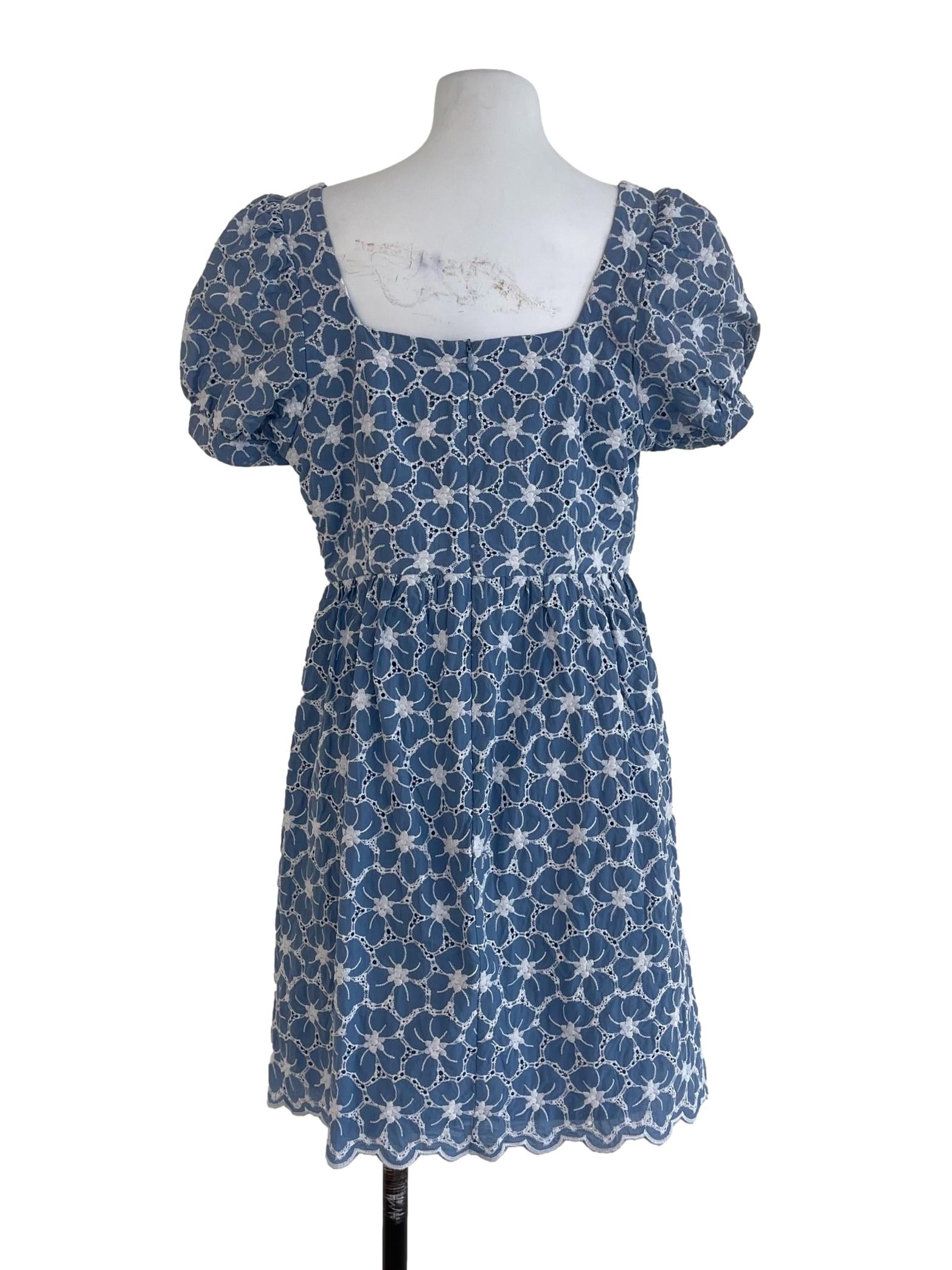 Dusty Blue Floral Square Neck Dress
