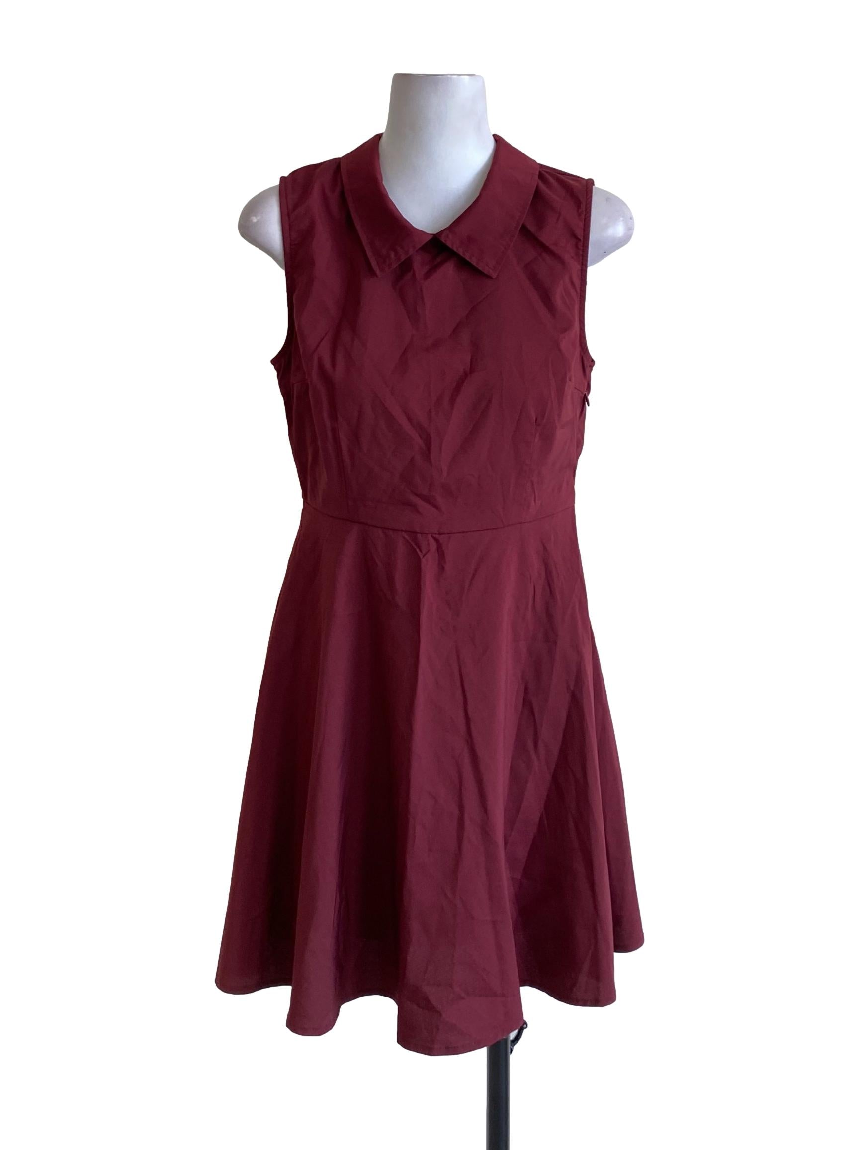 Amber Red Shirt Collar Sleeveless A-Line Dress