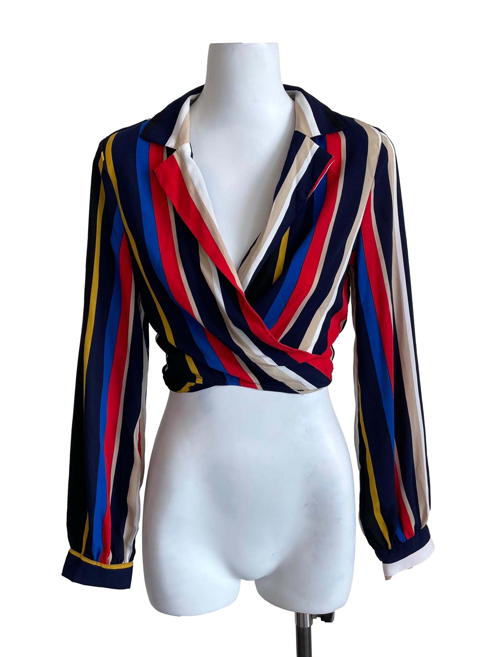 Multicolour Contrast Stripes Wrap Top