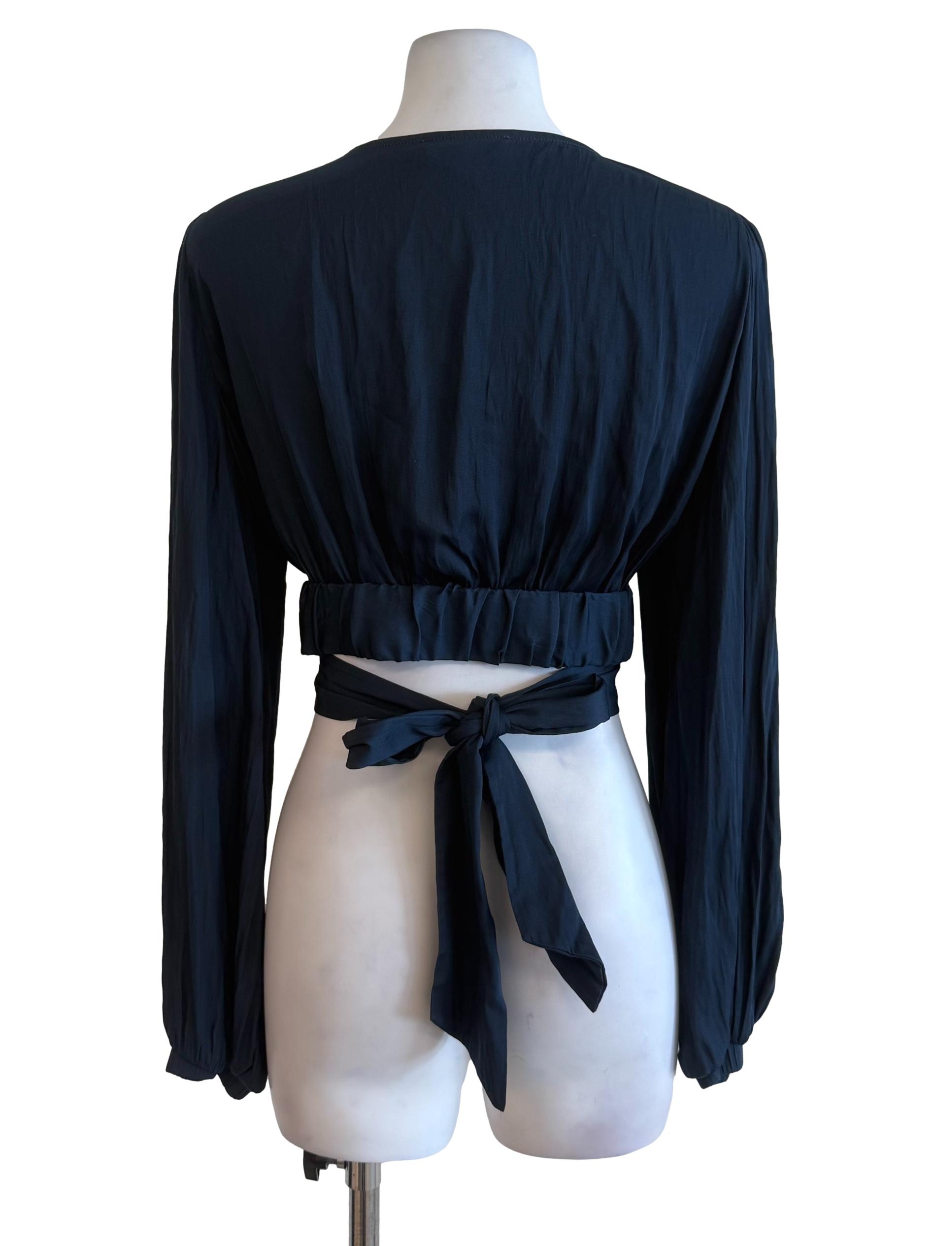 Dark Blue Wrap Tie Crop Top
