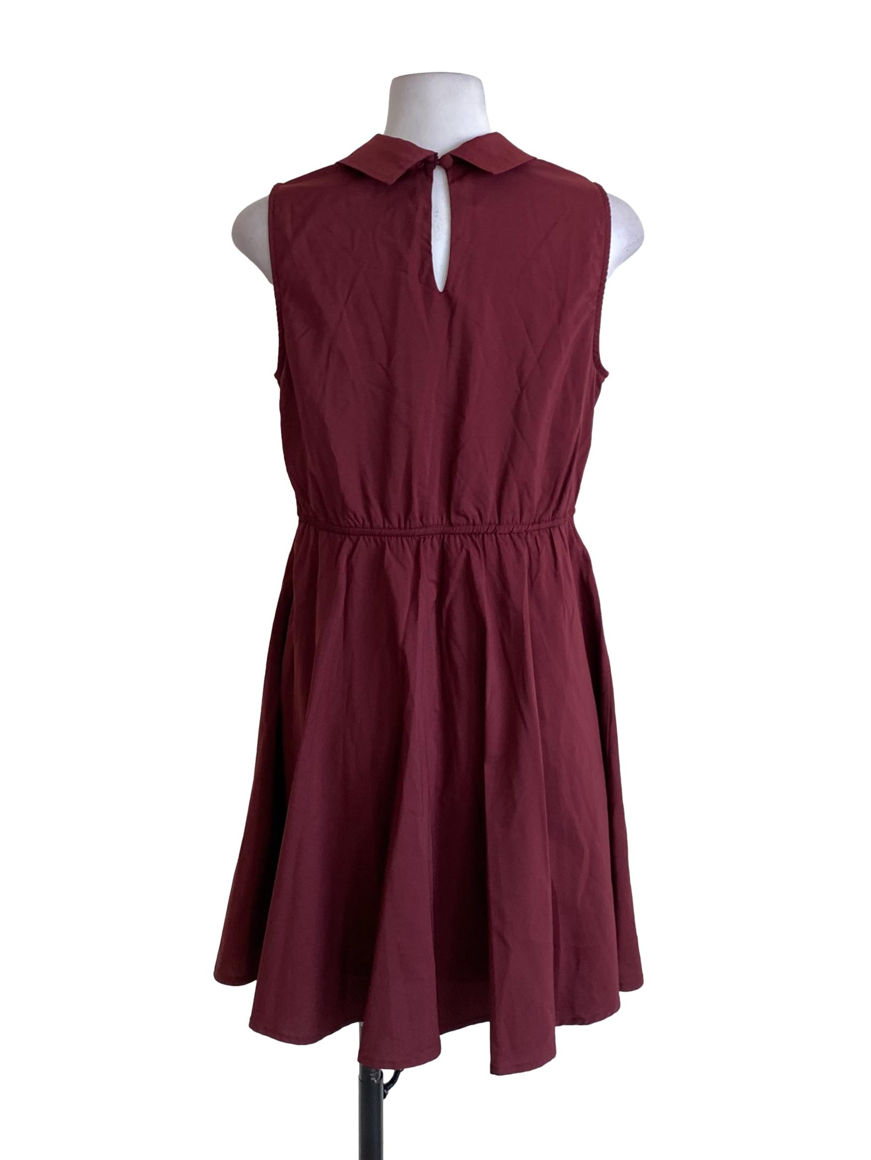 Amber Red Shirt Collar Sleeveless A-Line Dress