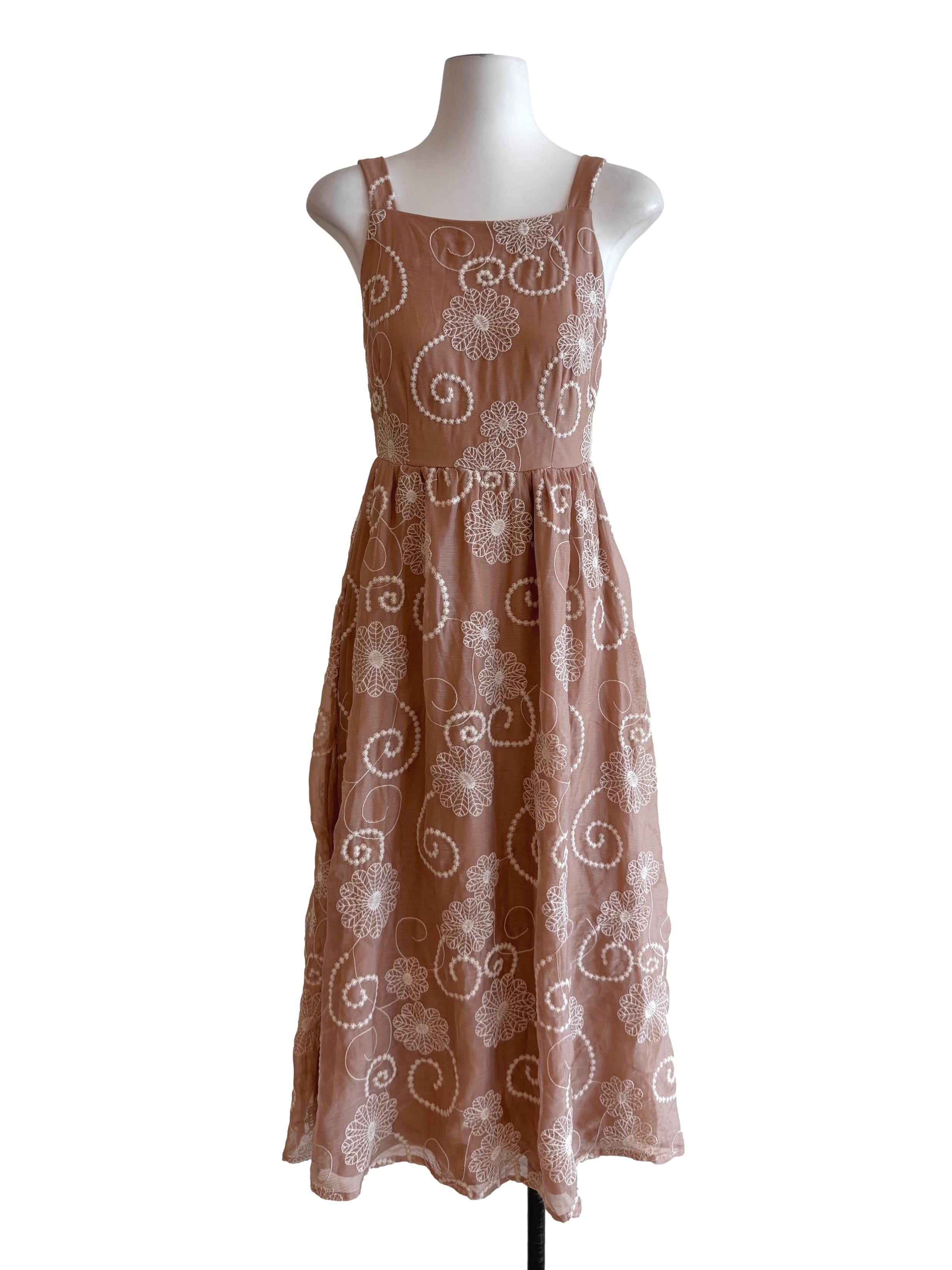 Beige Embroidery Sun Maxi Dress