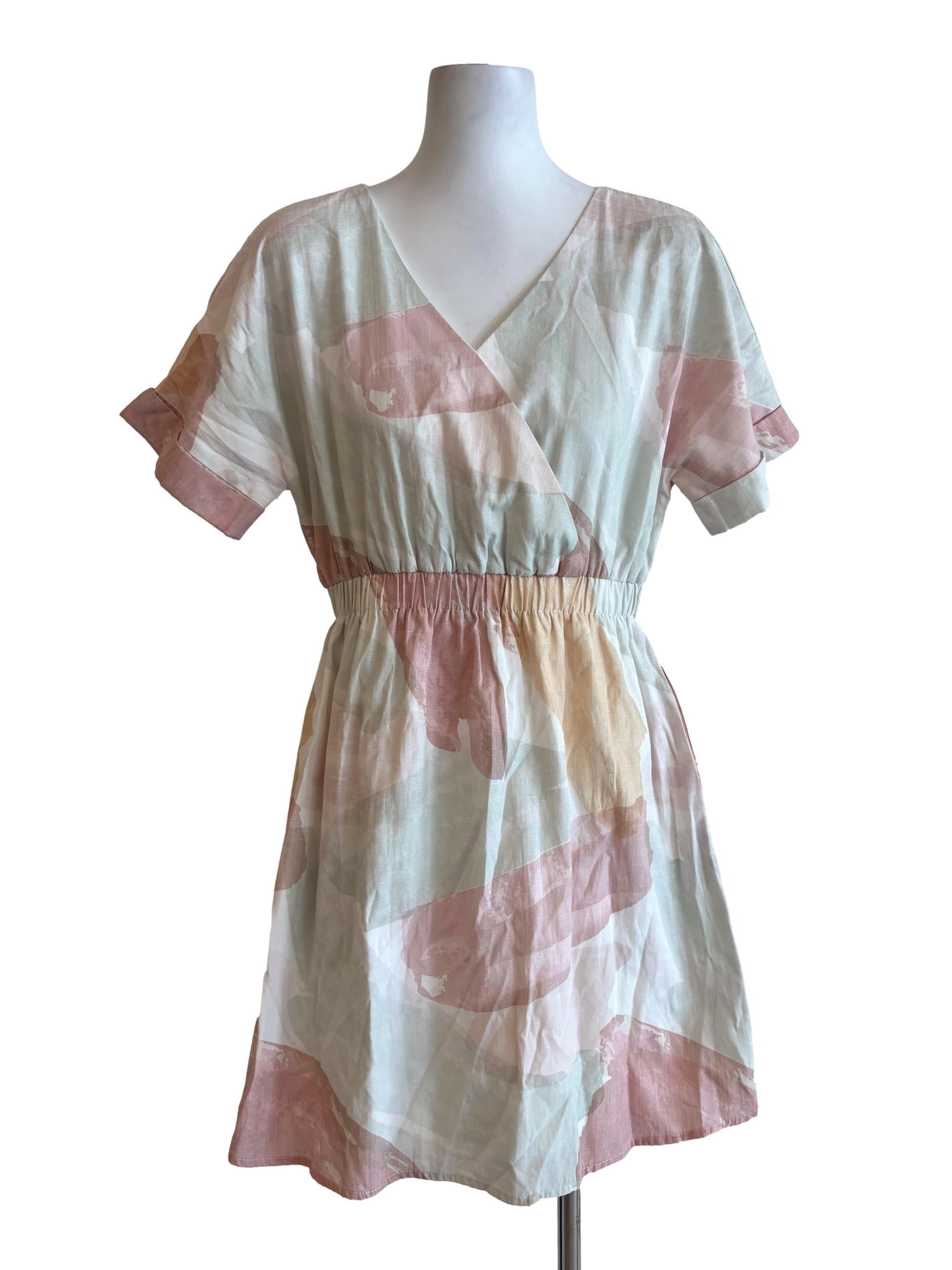 Powder White Surplice Patterned Dress