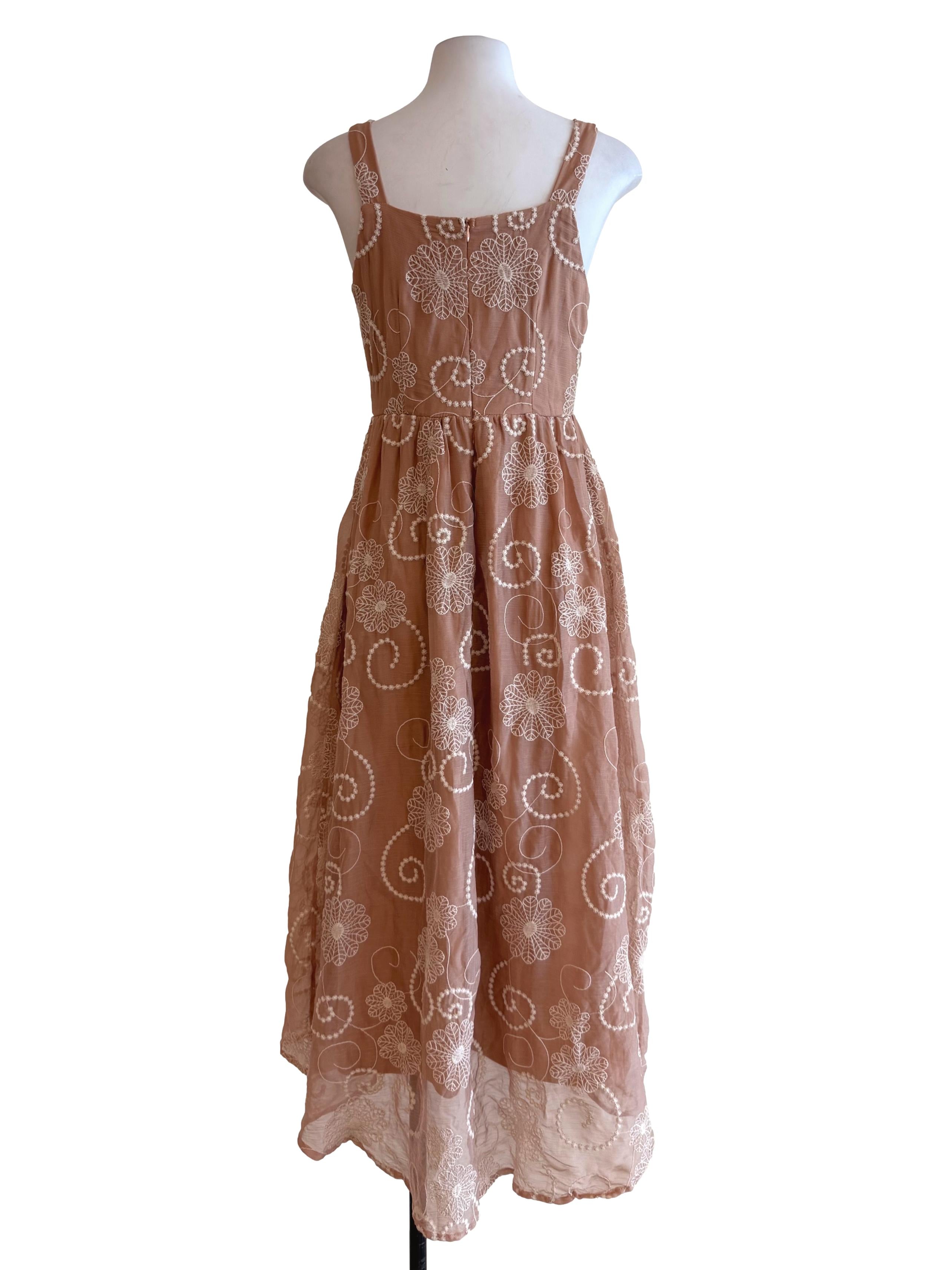 Beige Embroidery Sun Maxi Dress