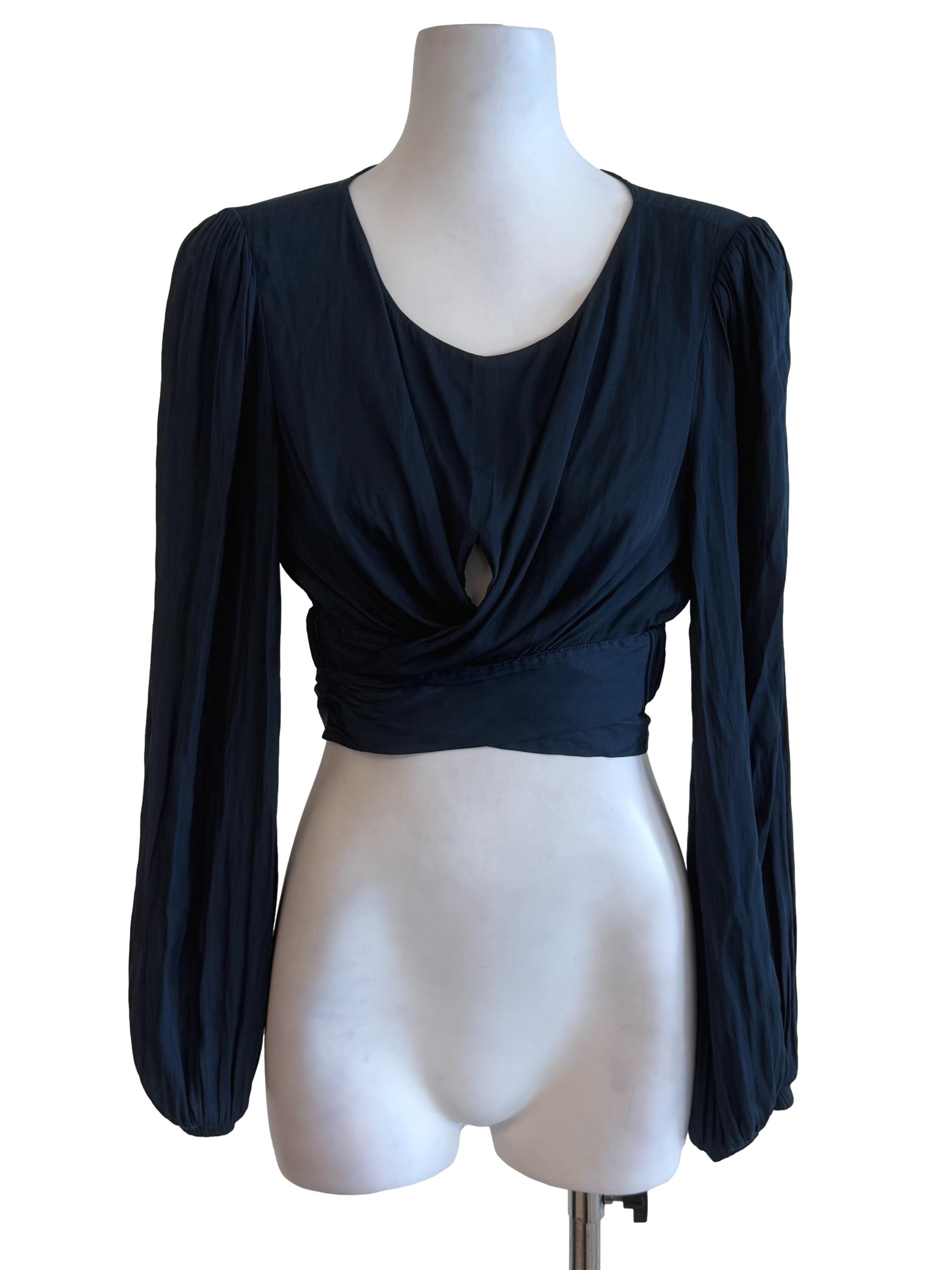Dark Blue Wrap Tie Crop Top