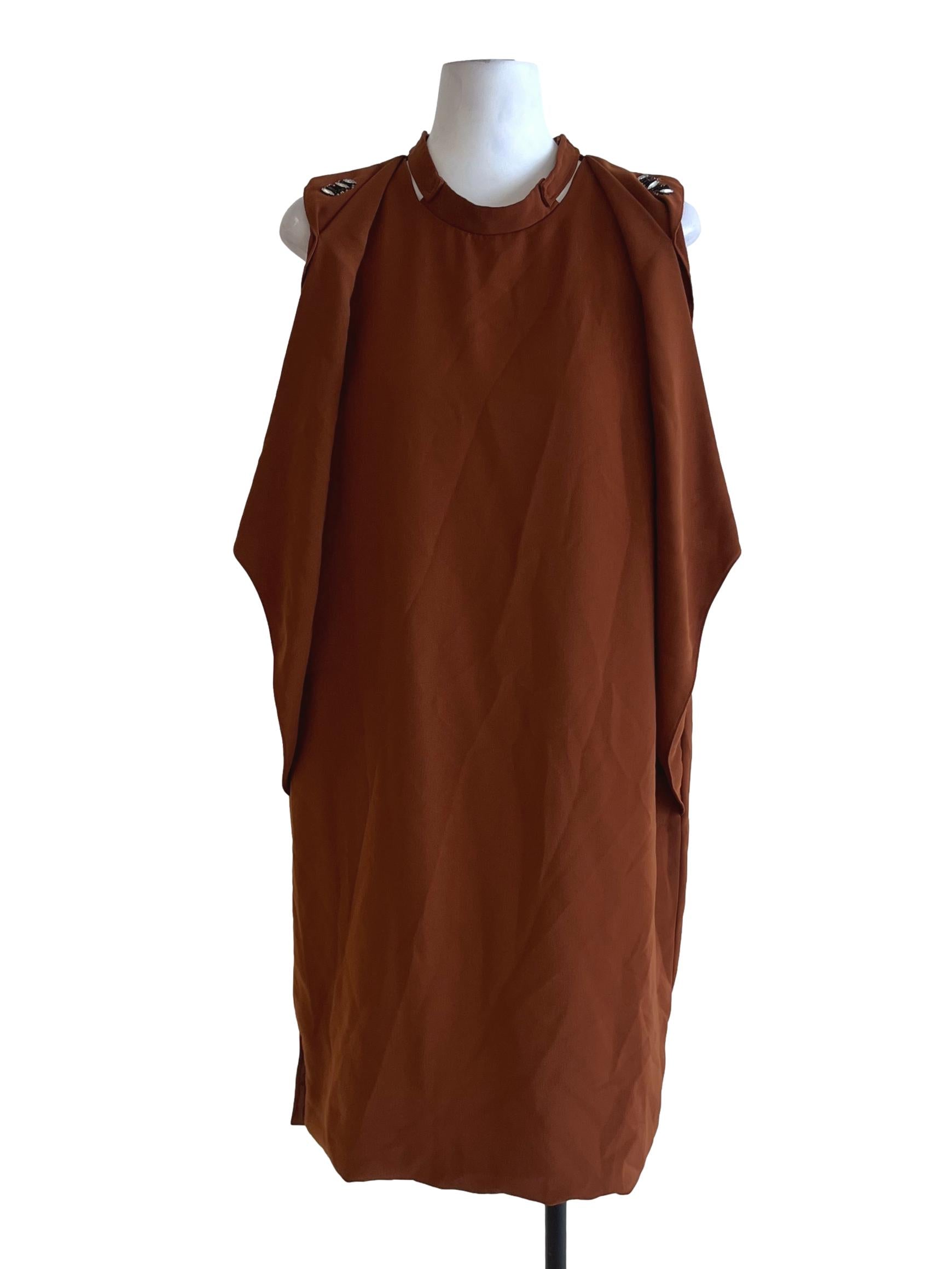Caramel Brown Plain Trapezoid Dress