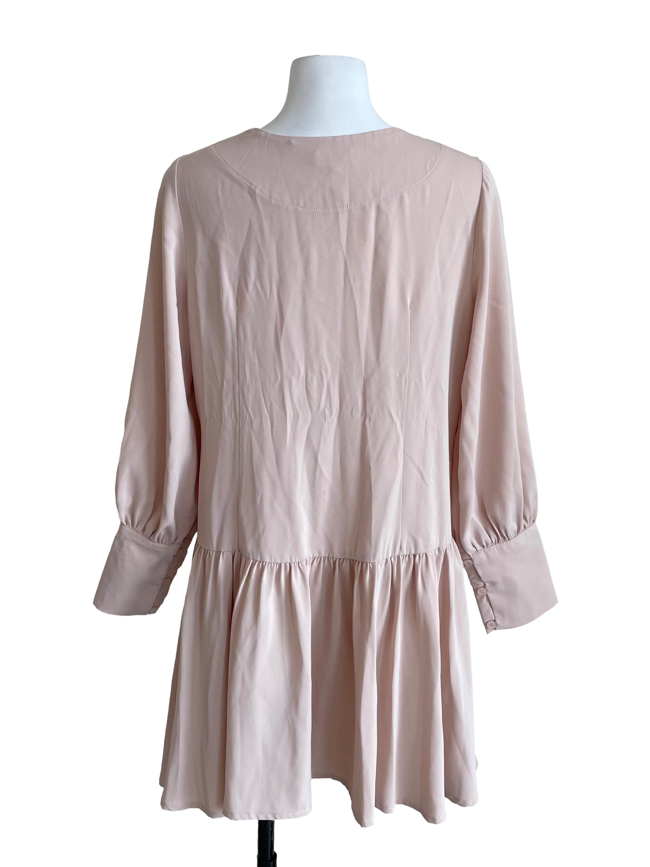 Pale Pink French Sleeves Tiered Dress