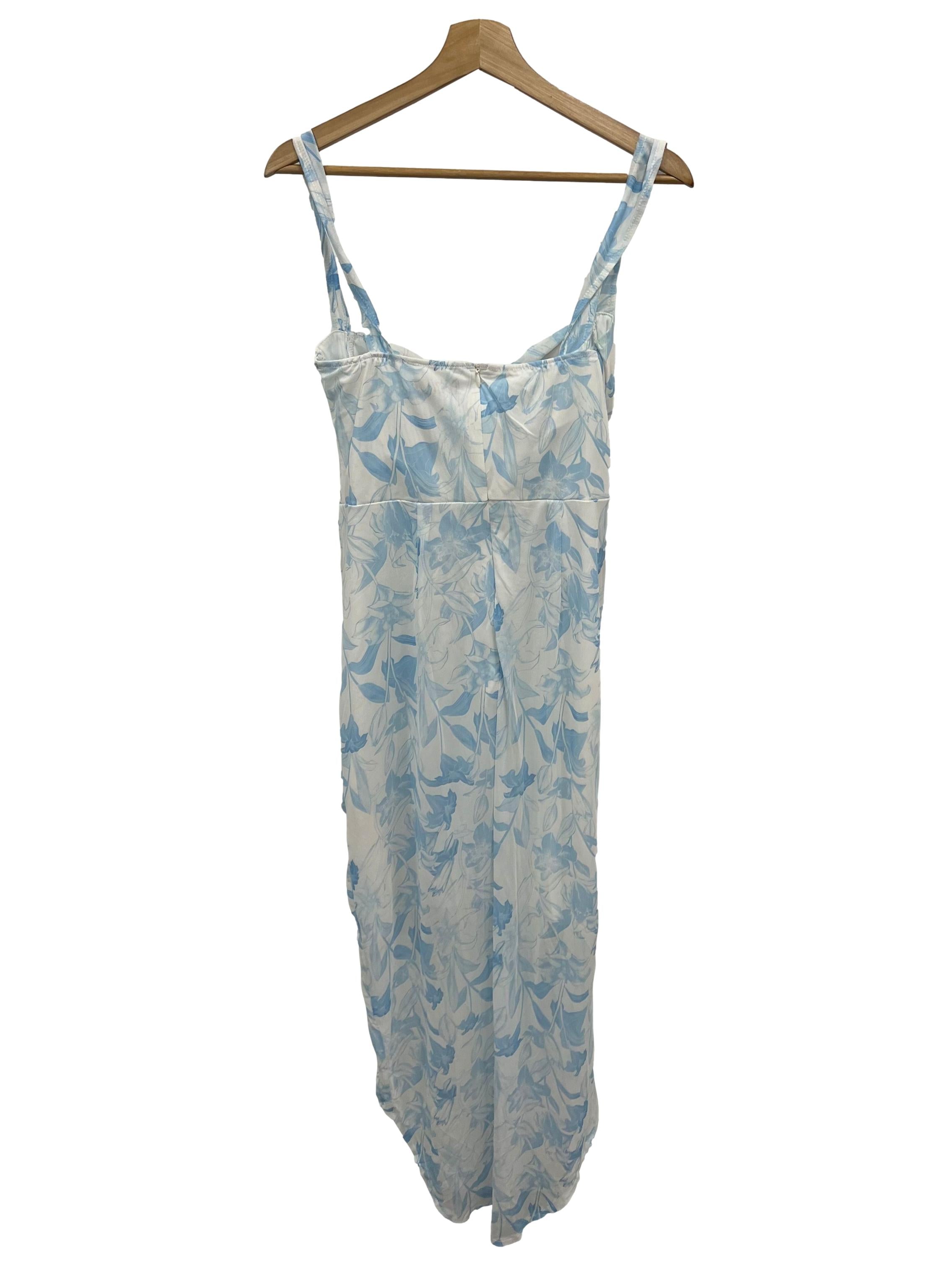 Blue Printed Ruched Dress