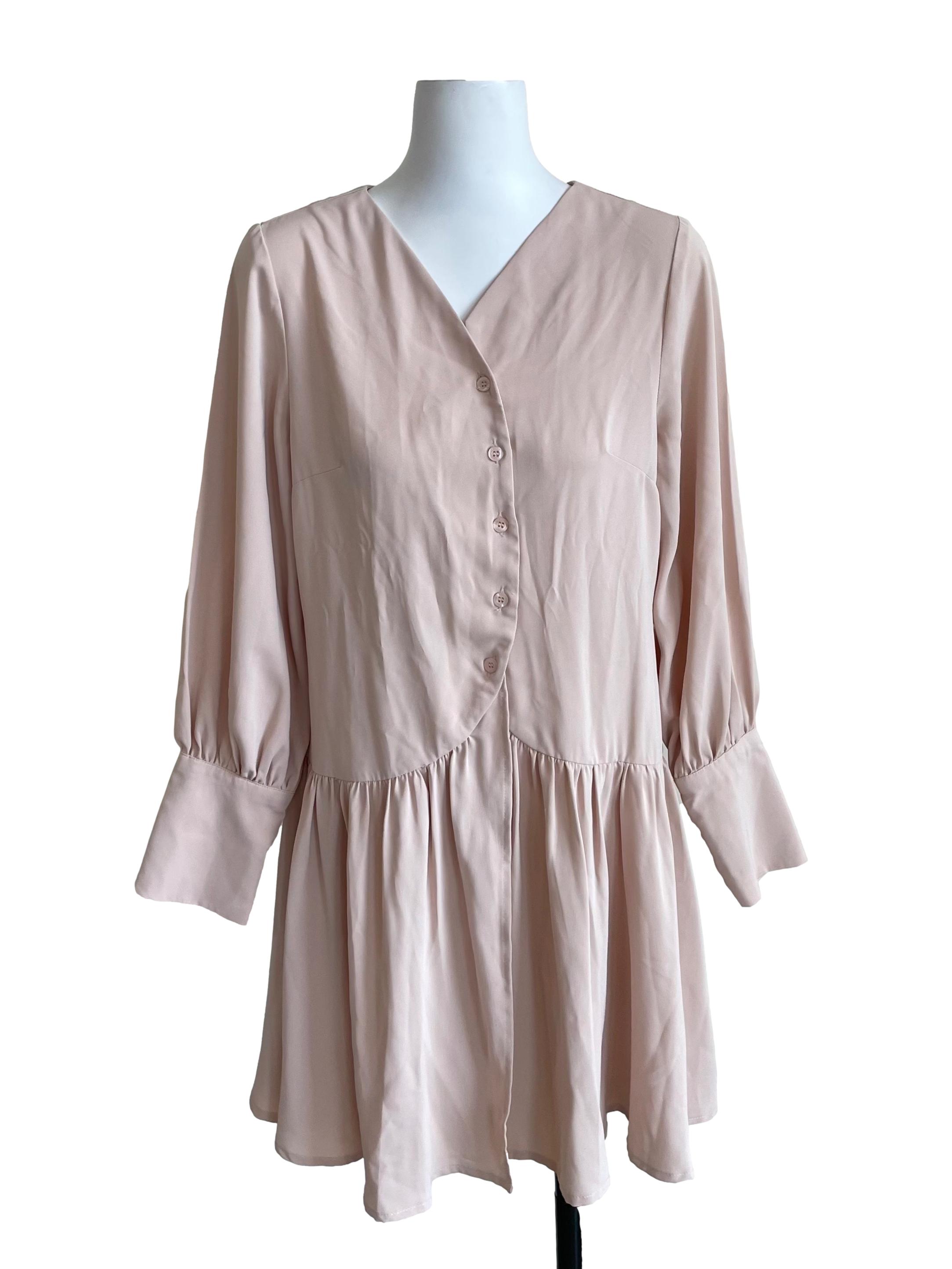 Pale Pink French Sleeves Tiered Dress