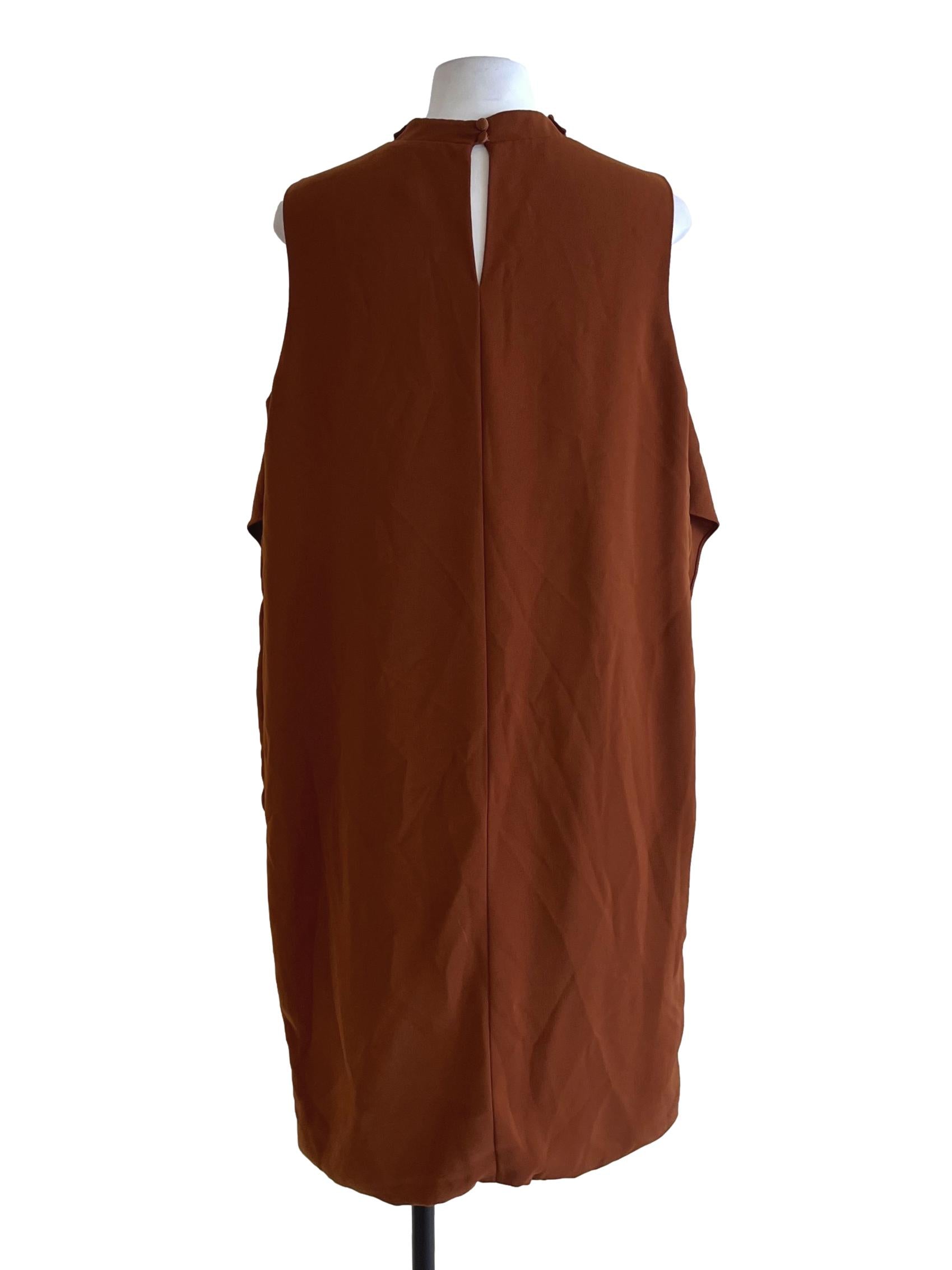 Caramel Brown Plain Trapezoid Dress