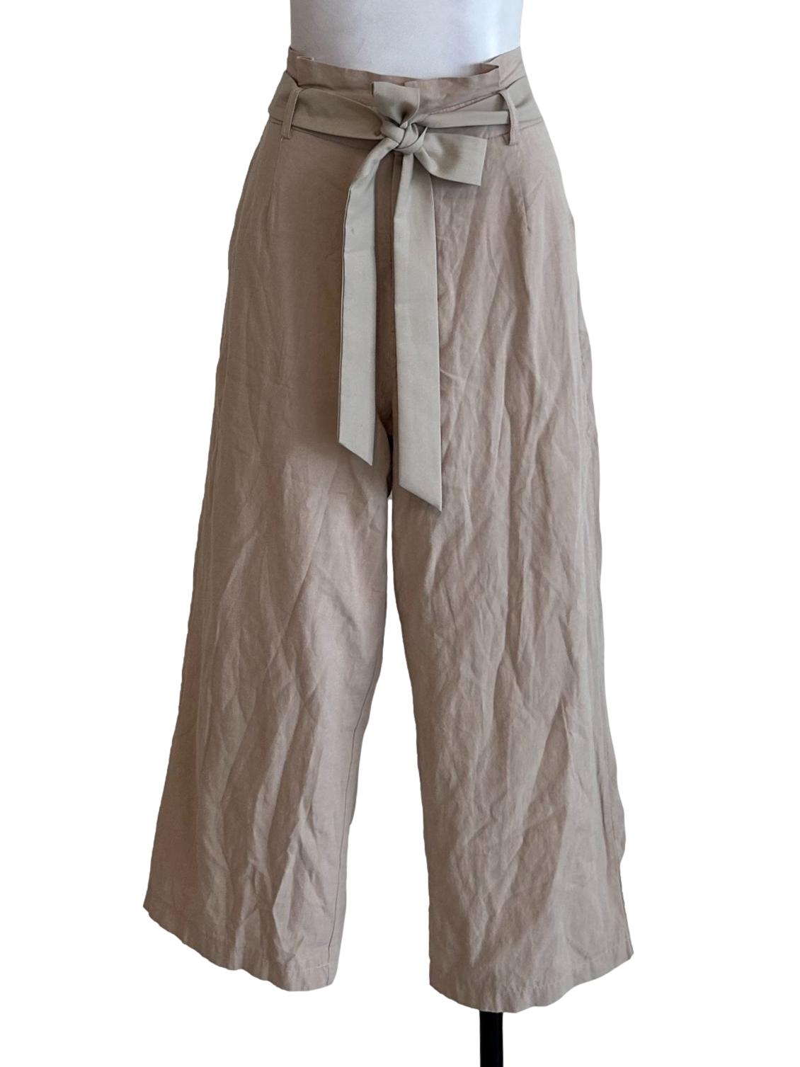 Beige Ribbon Tie Pants