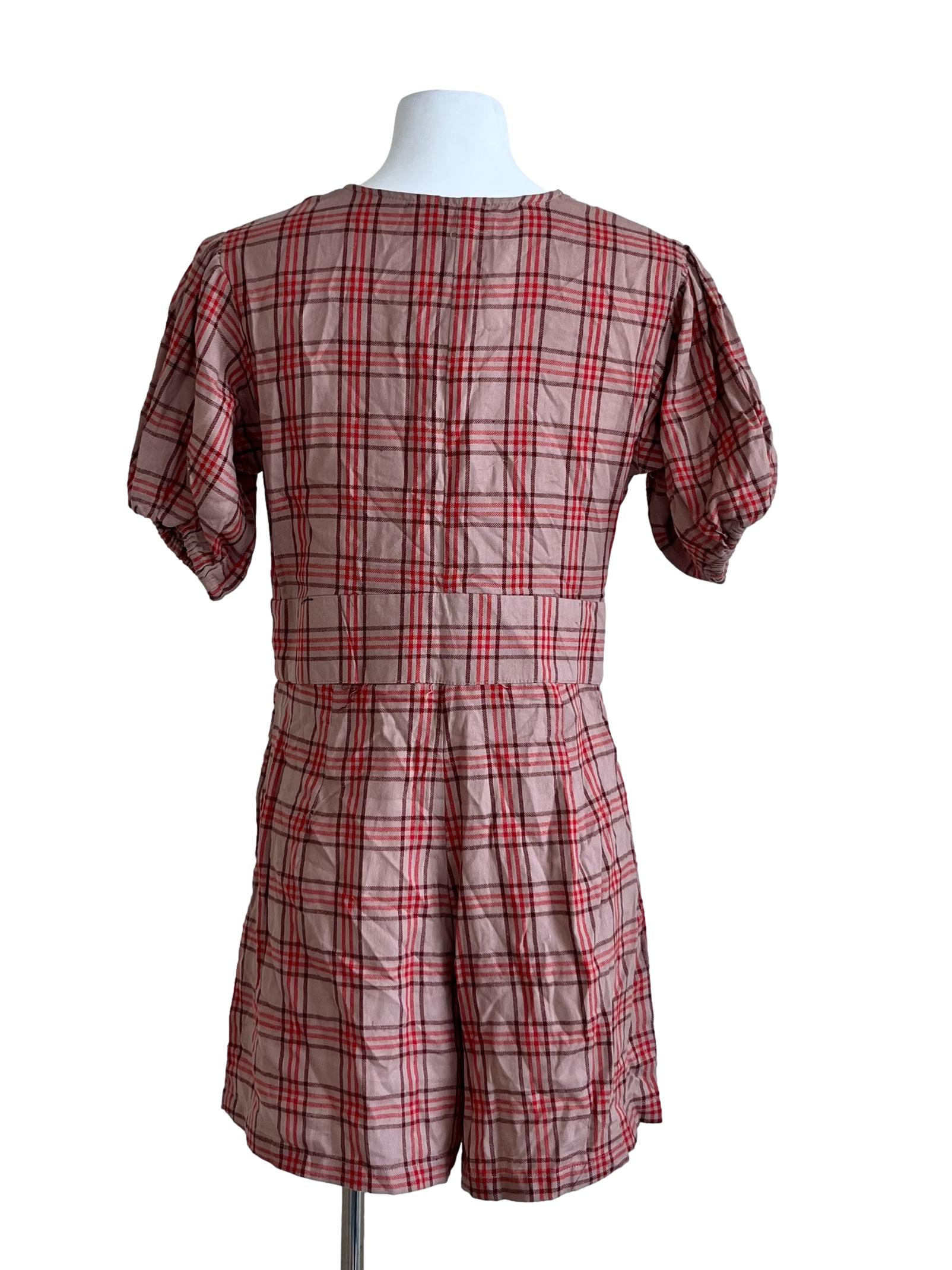 Pink Madras Pattern Short Sleeve Romper