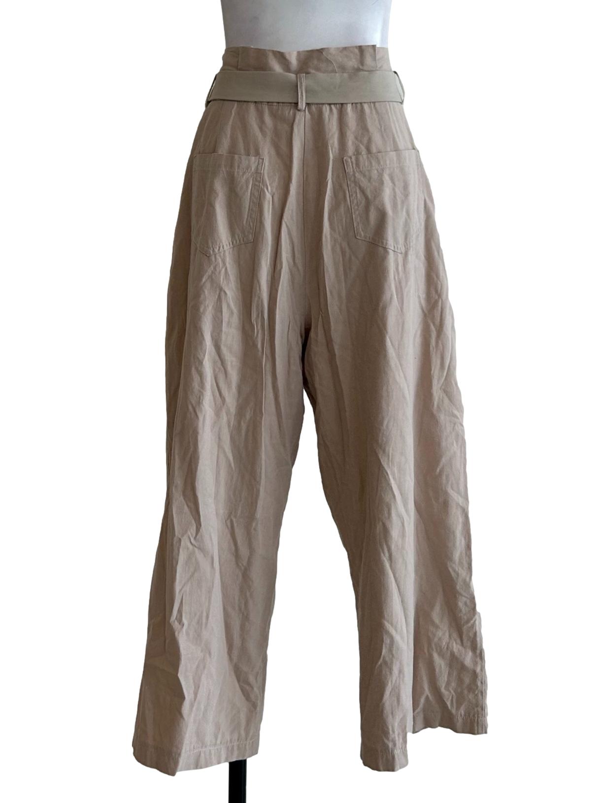 Beige Ribbon Tie Pants