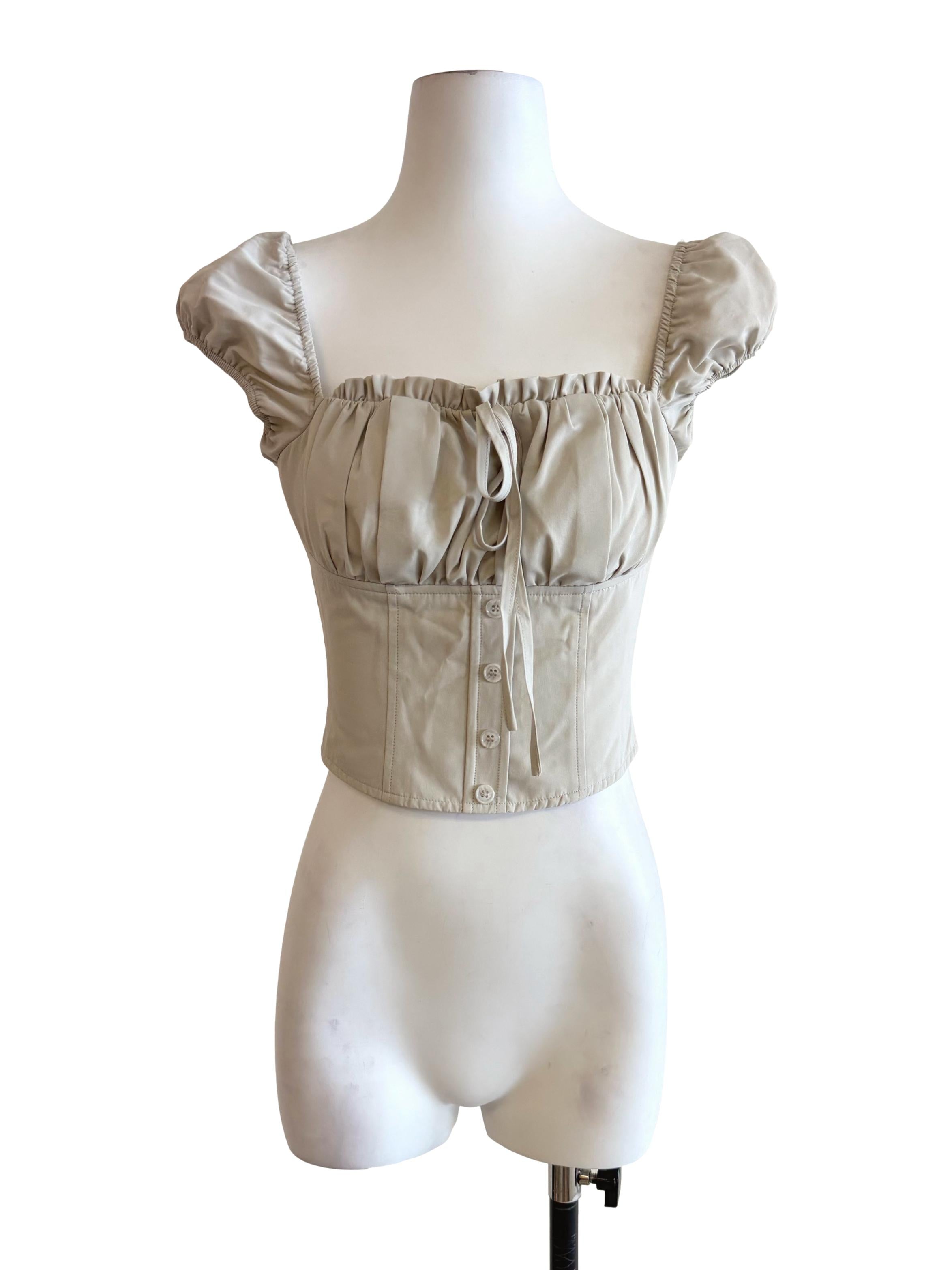 Olive Green Puff Sleeves Blouse