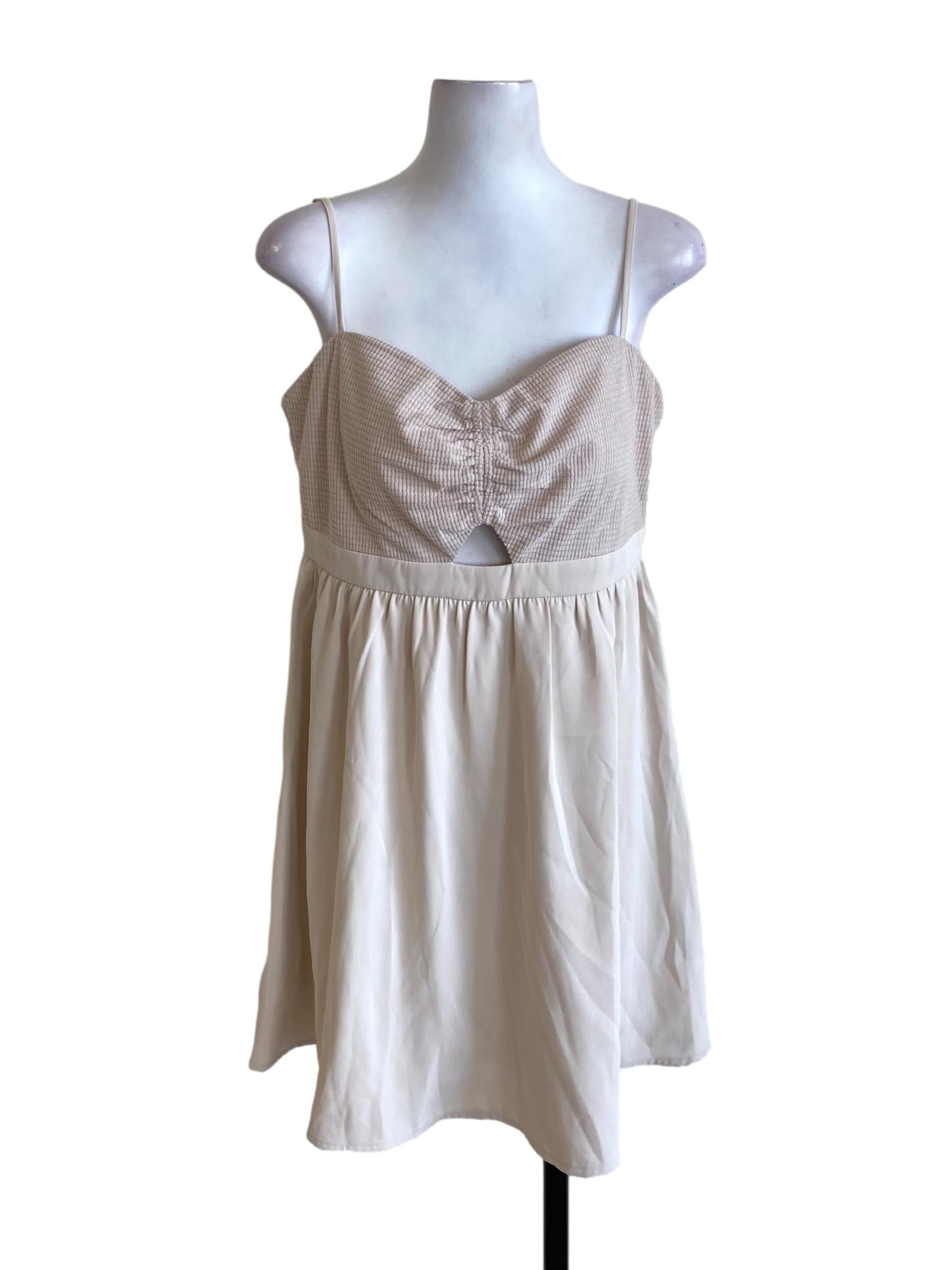 Light Beige Brown Spaghetti Strap Sweetheart Neck Mini Dress