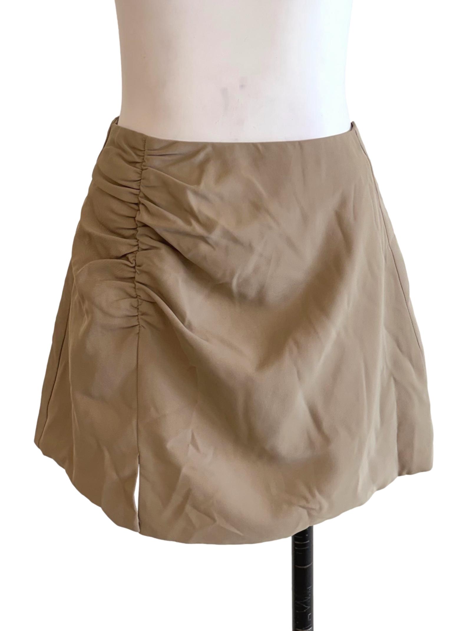 Olive Green Gathered Side Mini Skirt