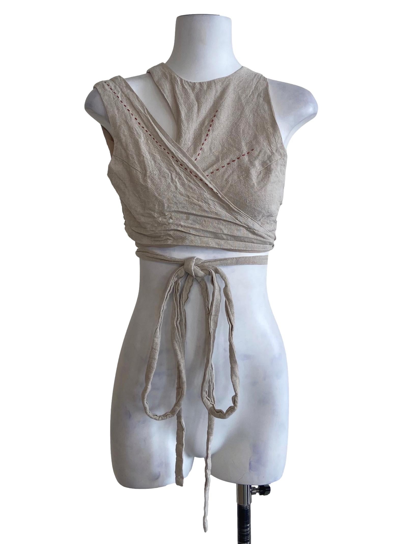 Parchment Beige Front Knot Crop Top