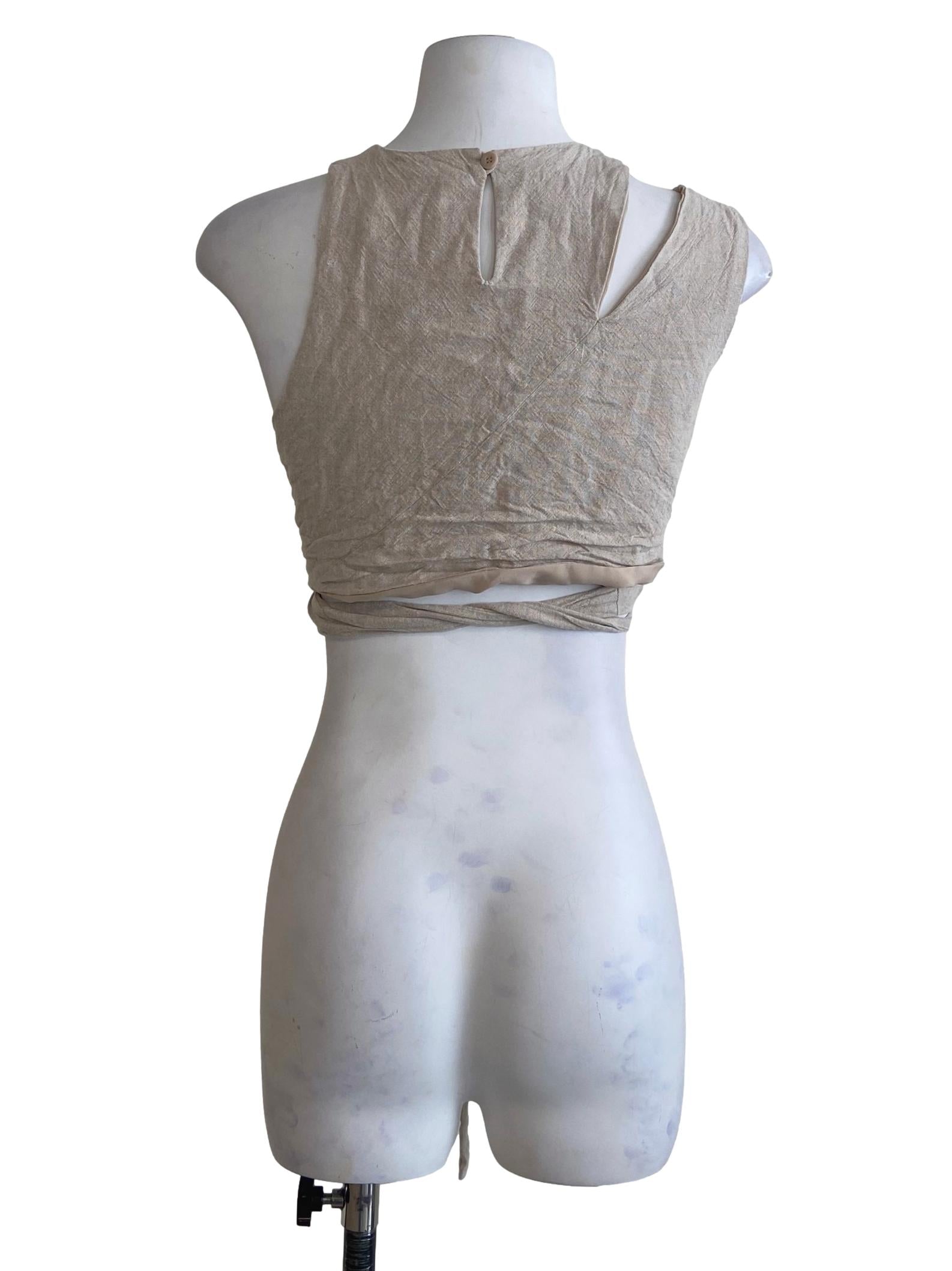 Parchment Beige Front Knot Crop Top