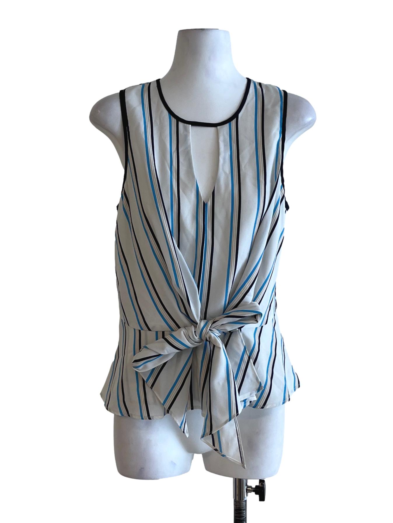White Awning Stripe Sleeveless Top