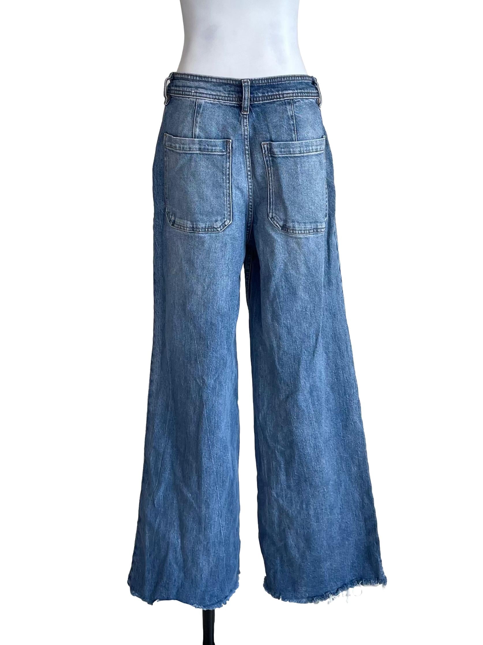 Blue Distressed Flared Jeans