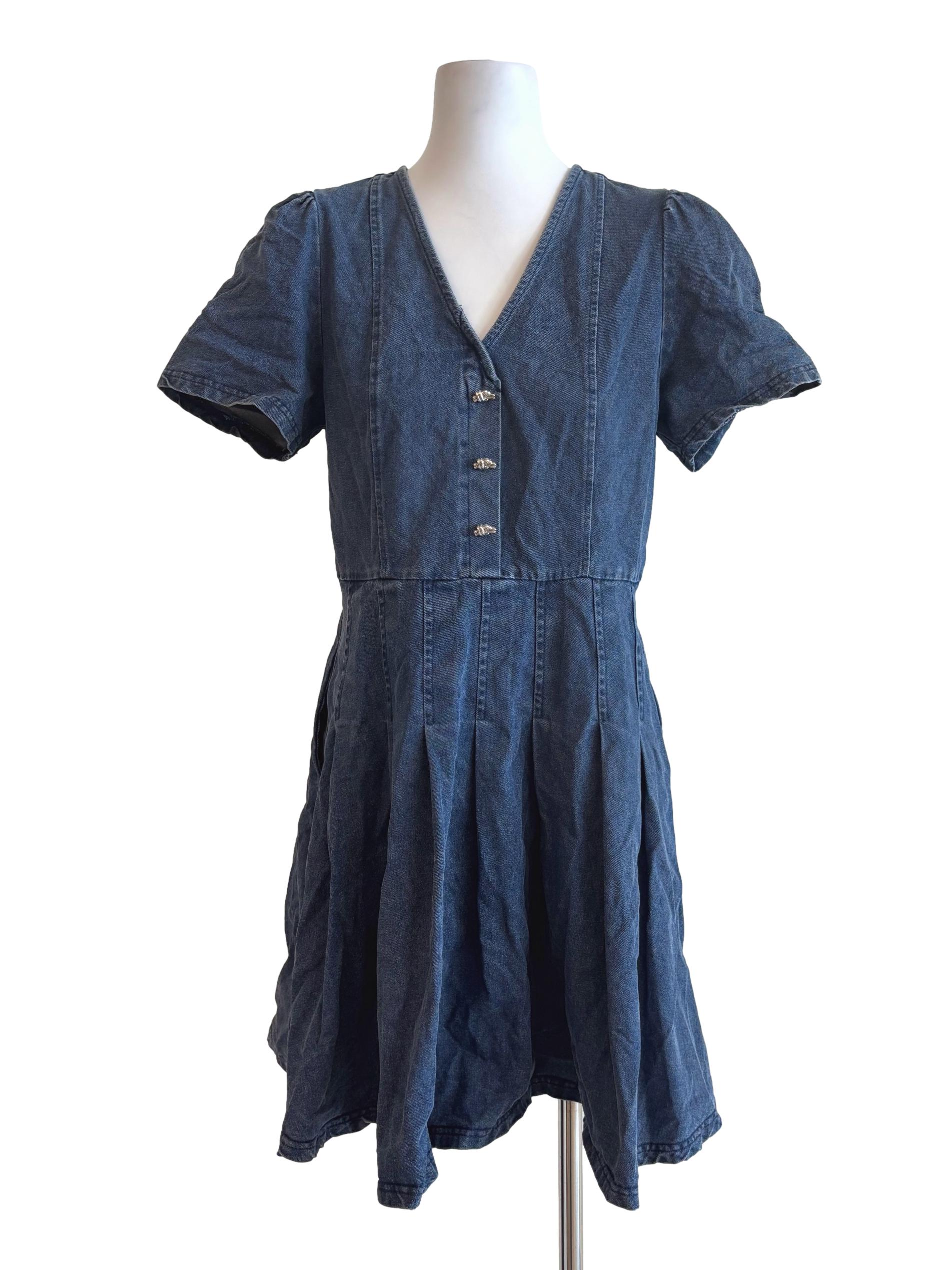 Dark Blue Short Sleeve Denim Dress