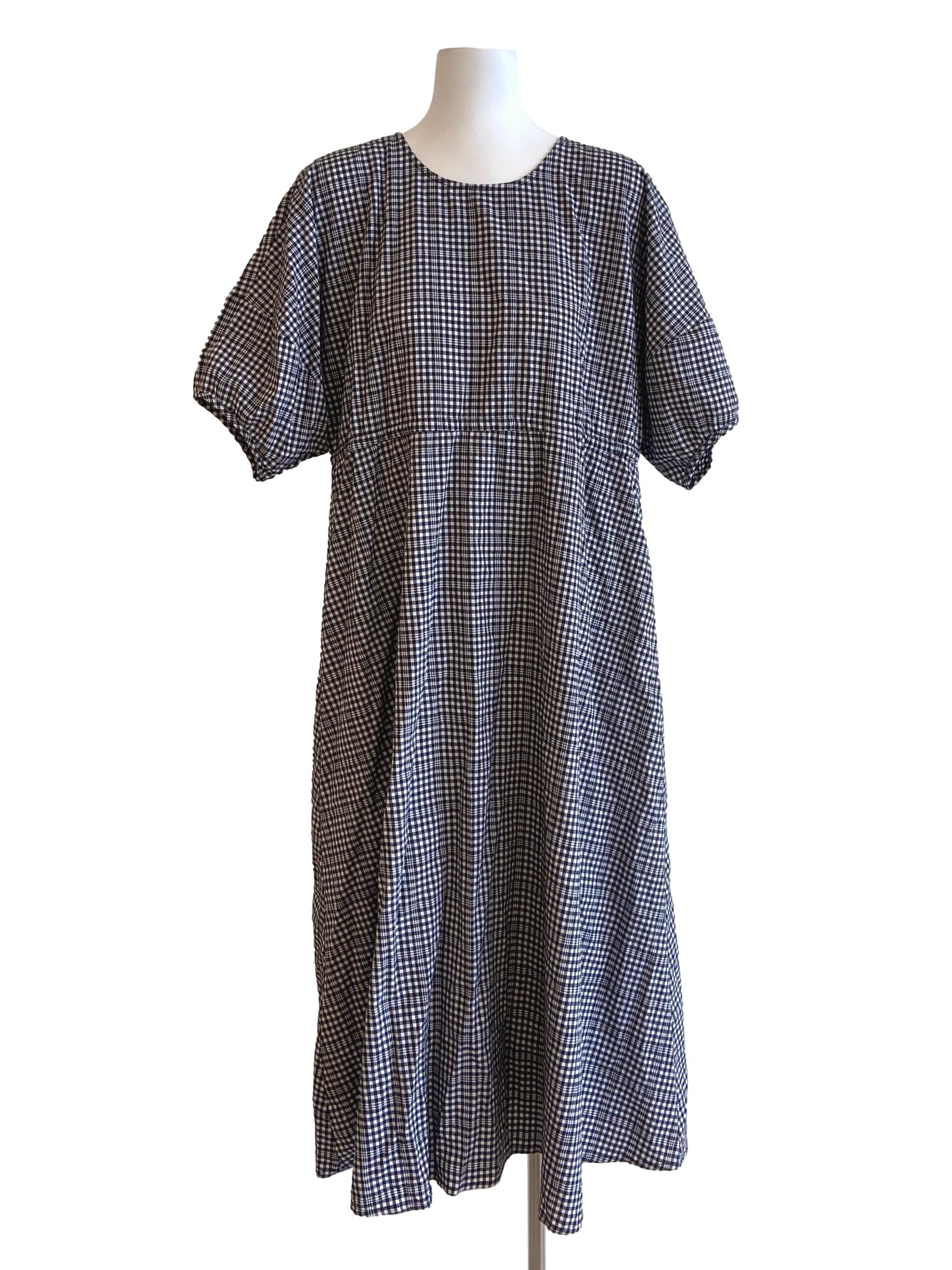 Black & White Gingham Batwing Sleeve Empire Dress