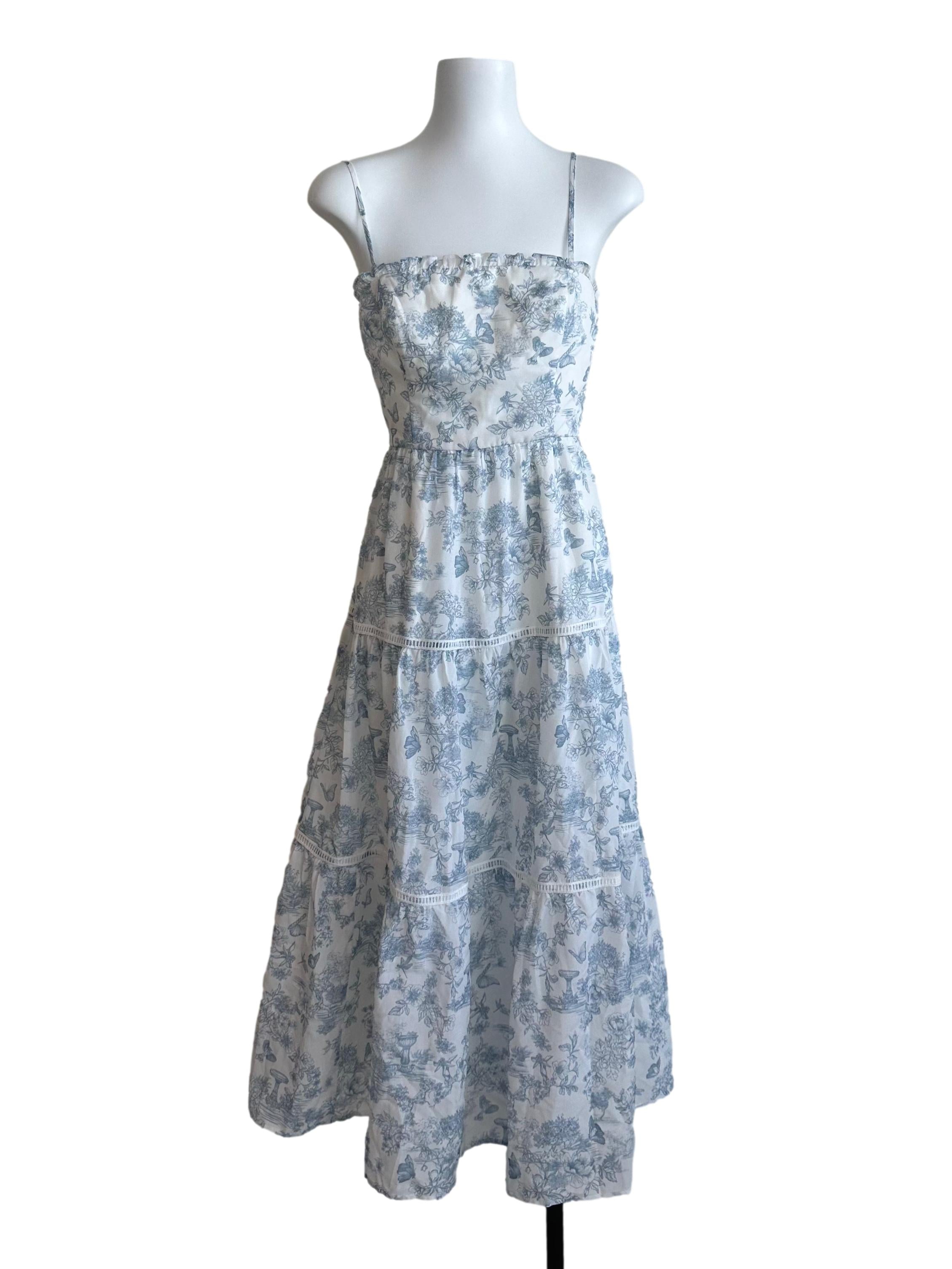 Blue White Floral Tiered Dress
