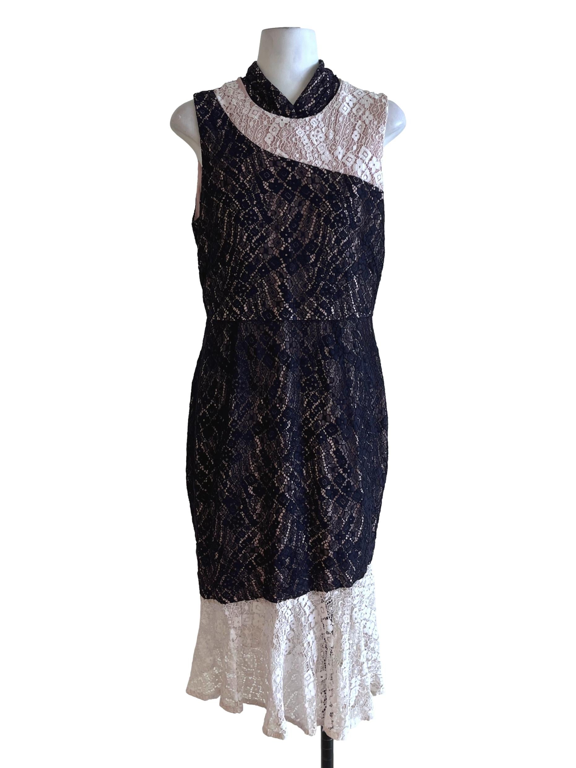 Navy Blue Lace A-Line Dress