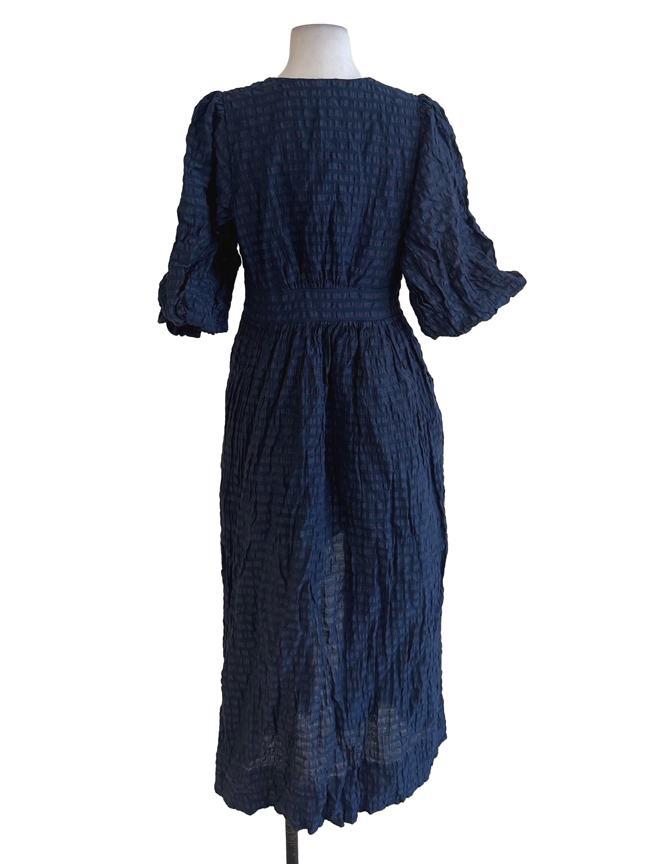 Navy Blue Textured Button Dress