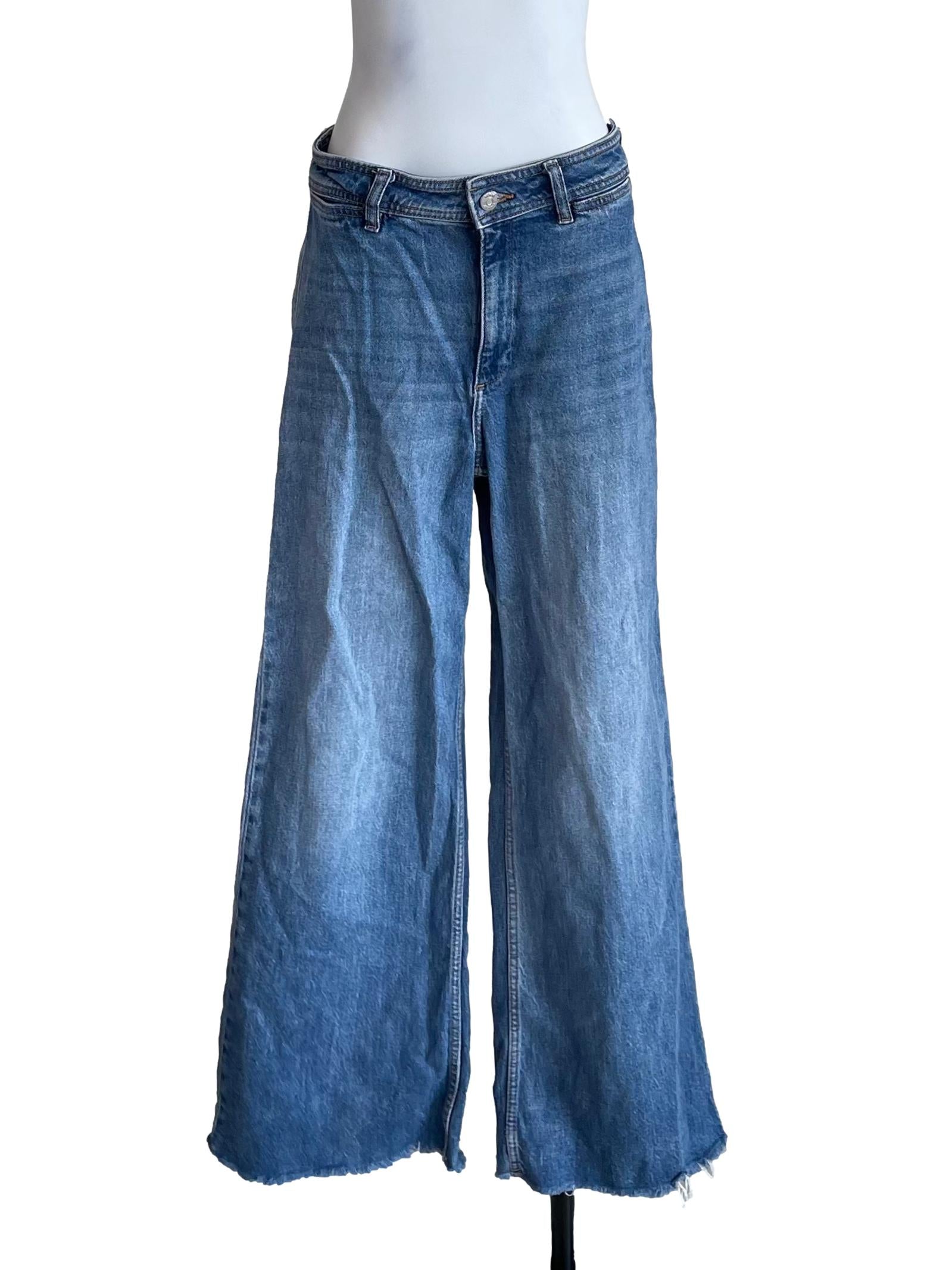 Blue Distressed Flared Jeans