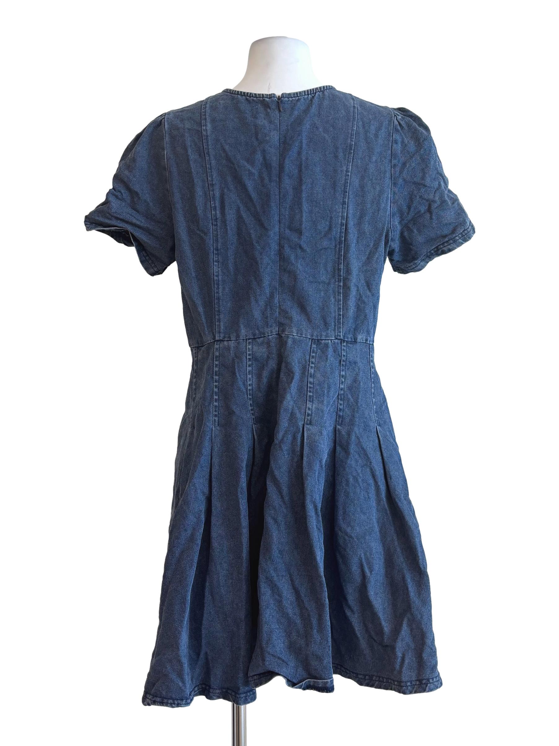 Dark Blue Short Sleeve Denim Dress