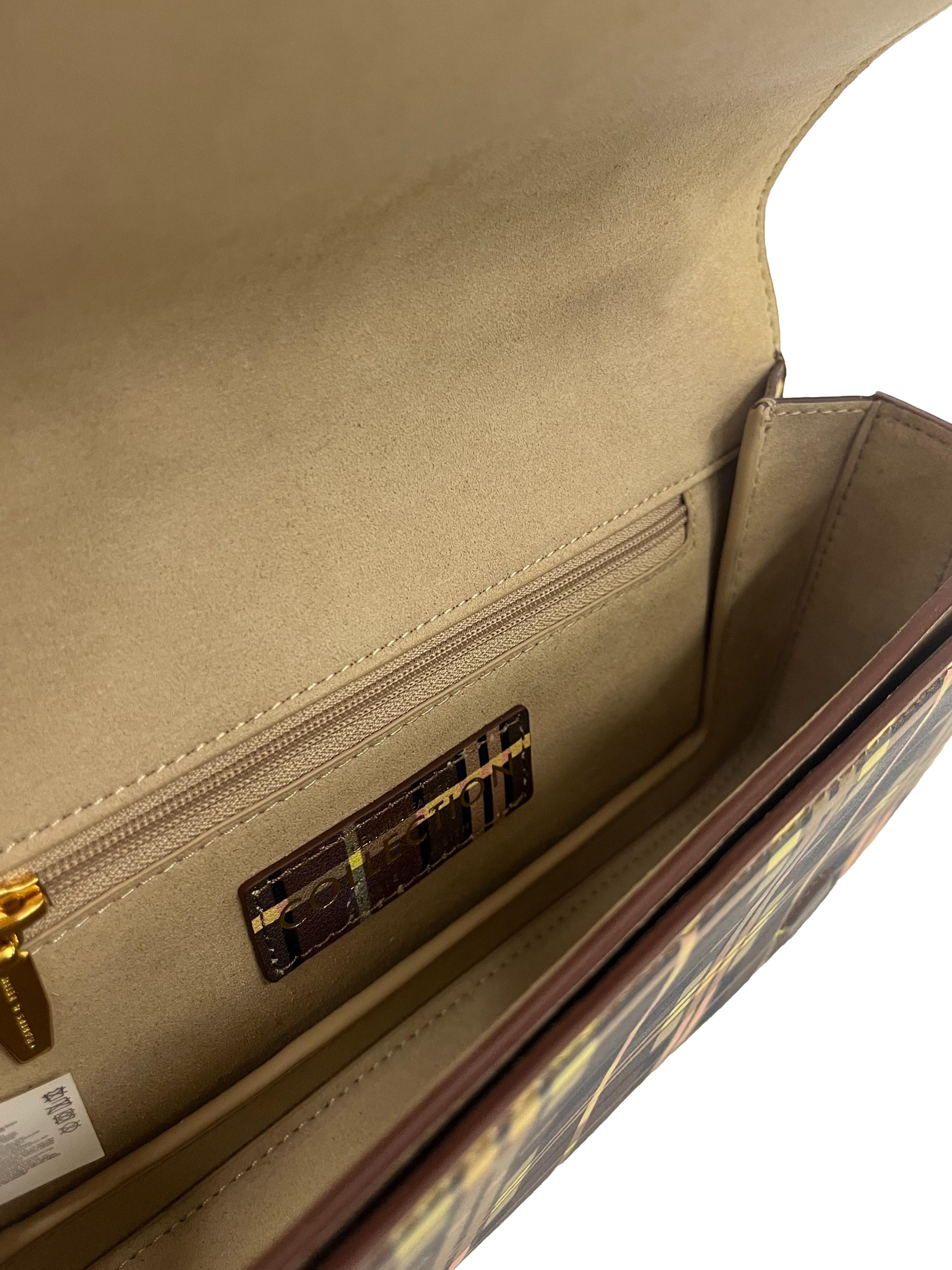 Brown Tartan Small Shoulder Bag With Chain Straps