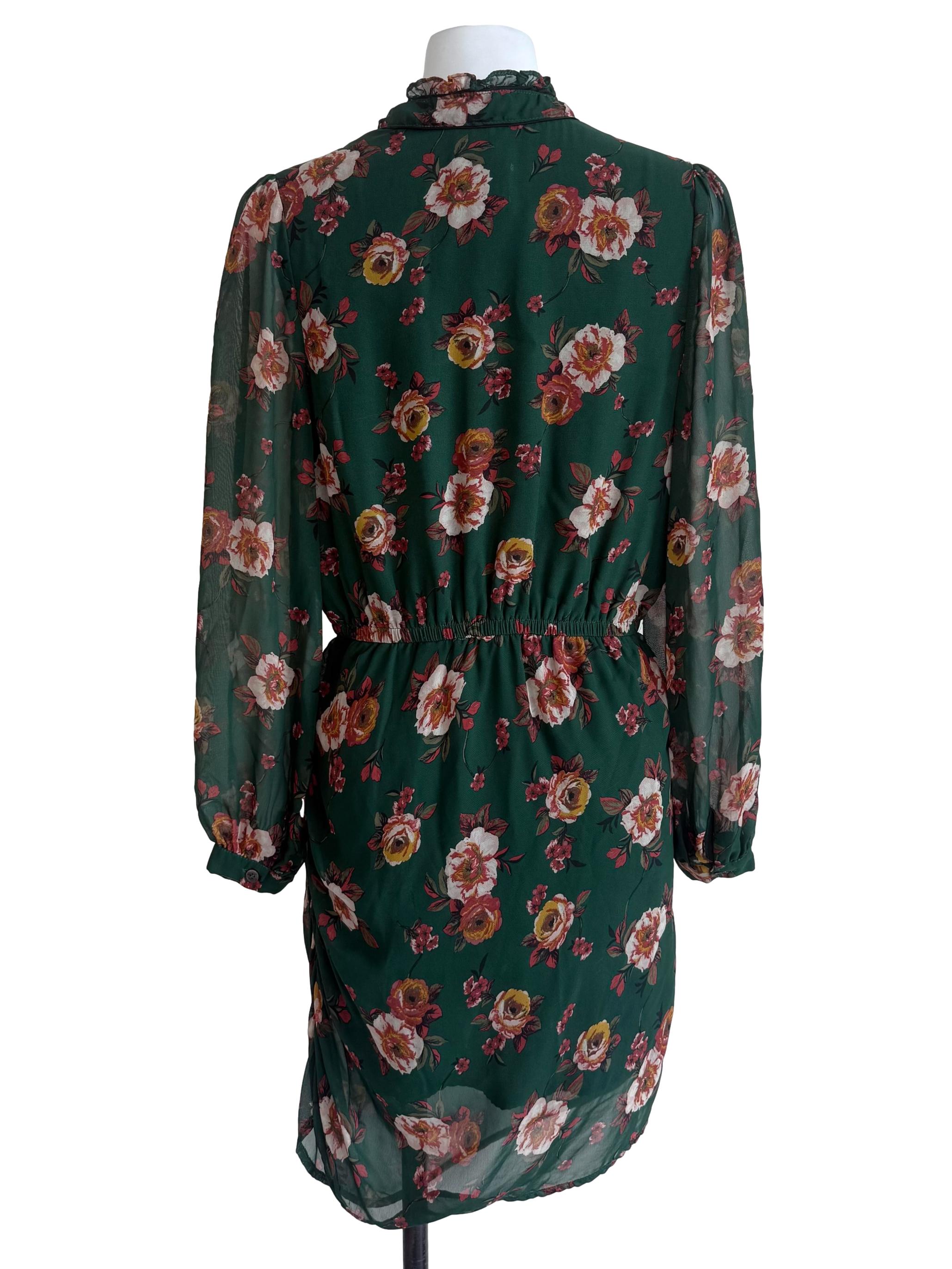 Basil Floral Tie Bow Chiffon Dress