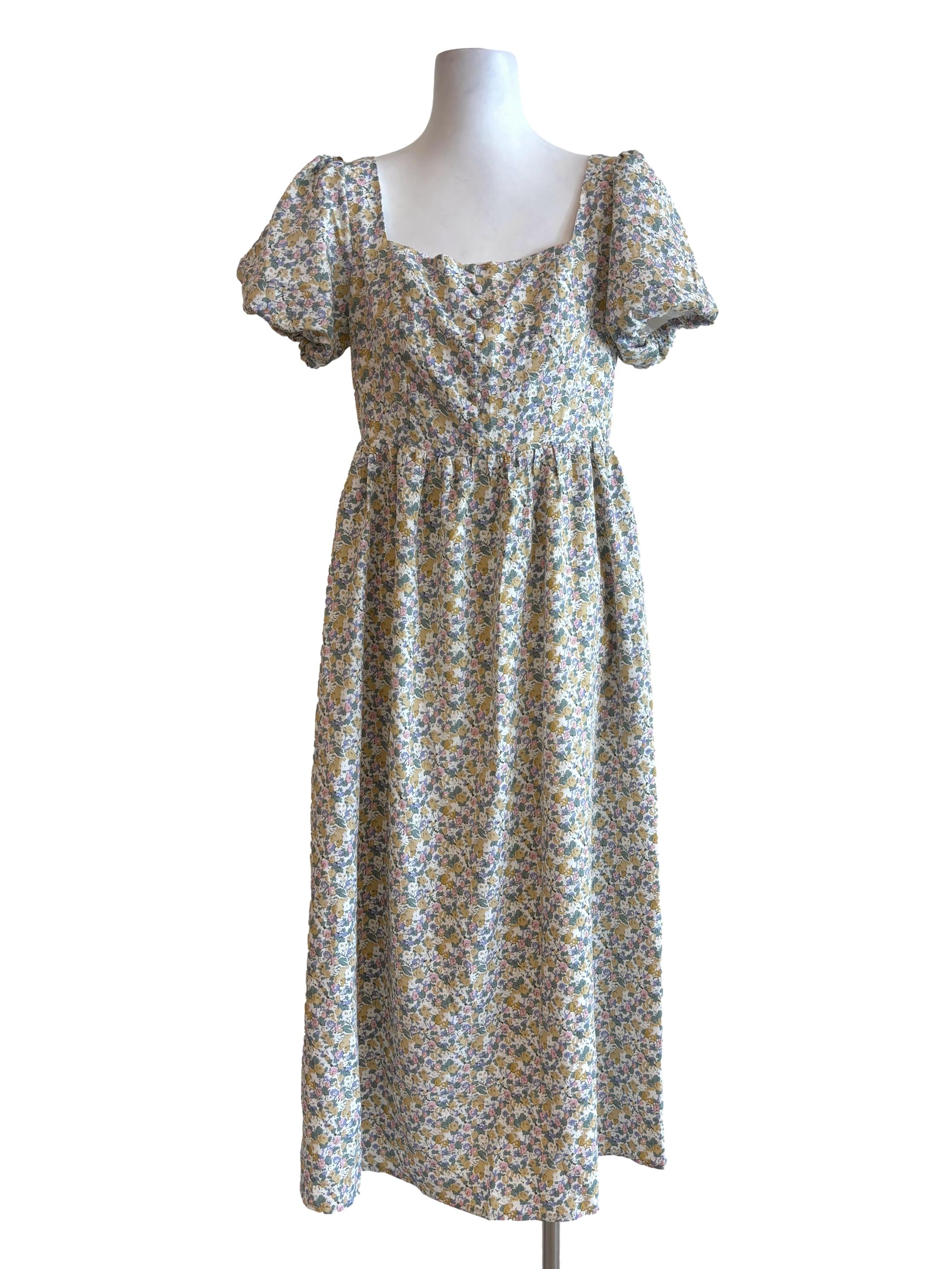 Vanilla Yellow Floral Puff Sleeve Dress TWL