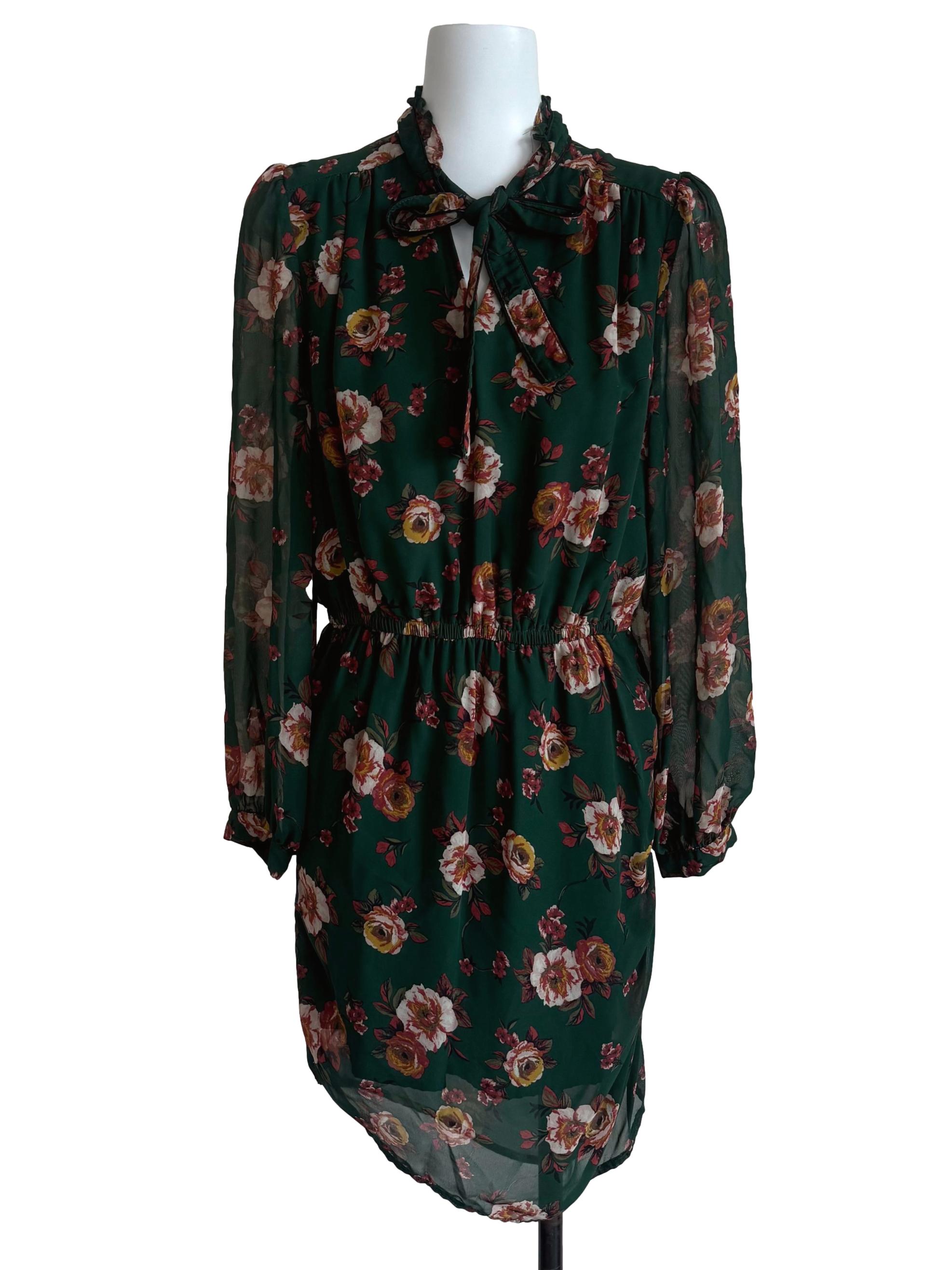 Basil Floral Tie Bow Chiffon Dress