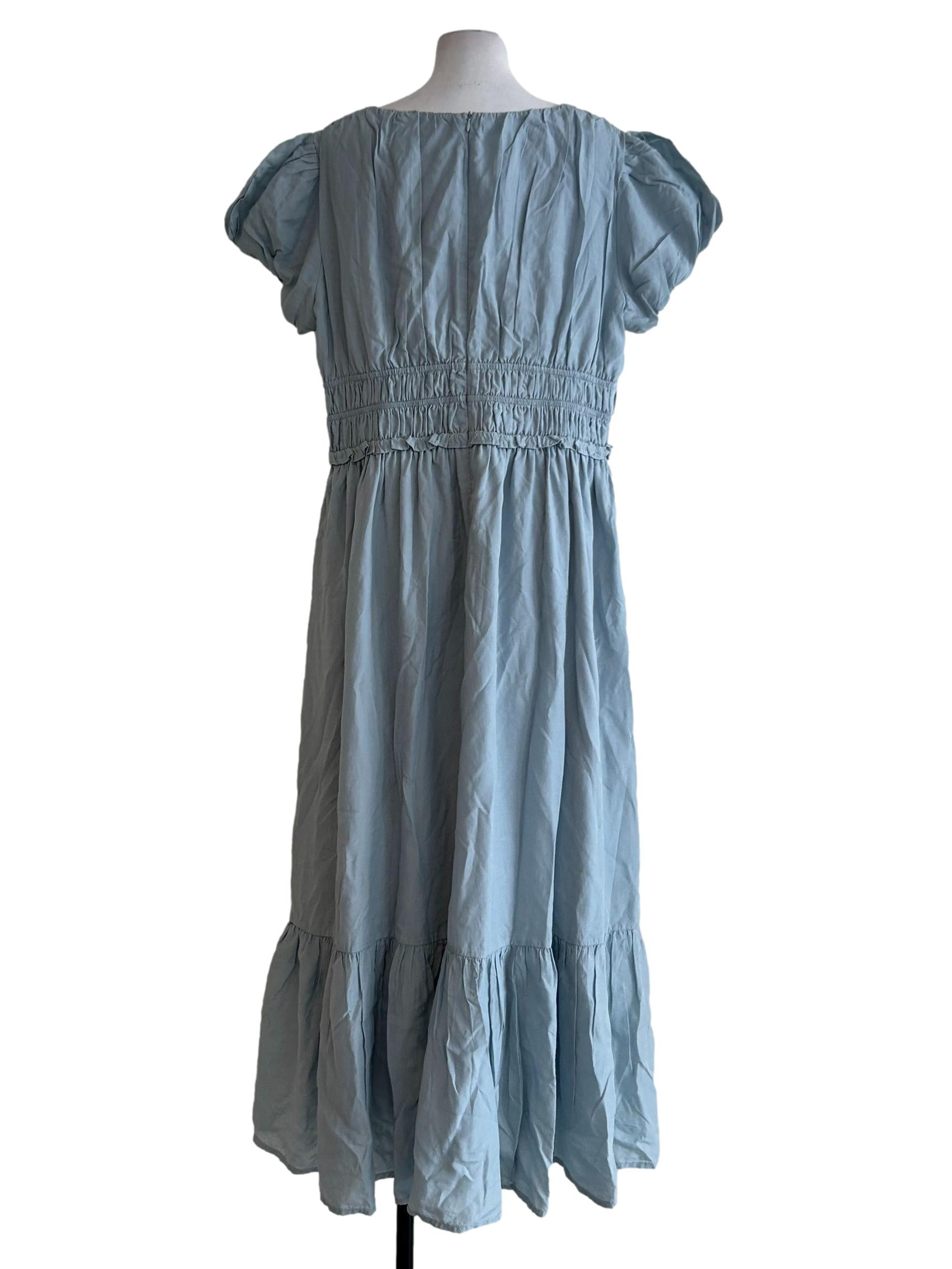 Blue Smocked Midi Dress