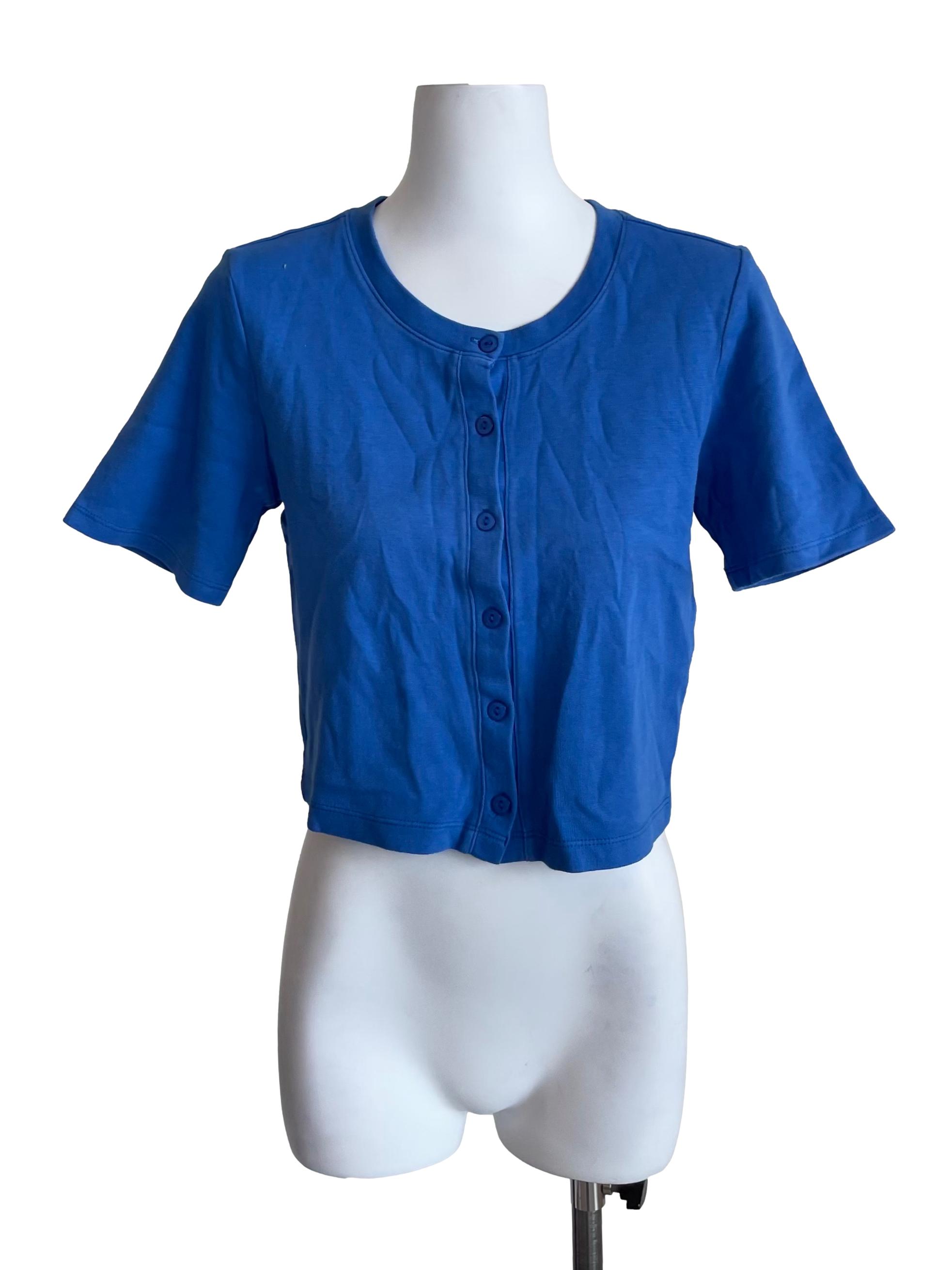Cobalt Blue Button Down Crop Top