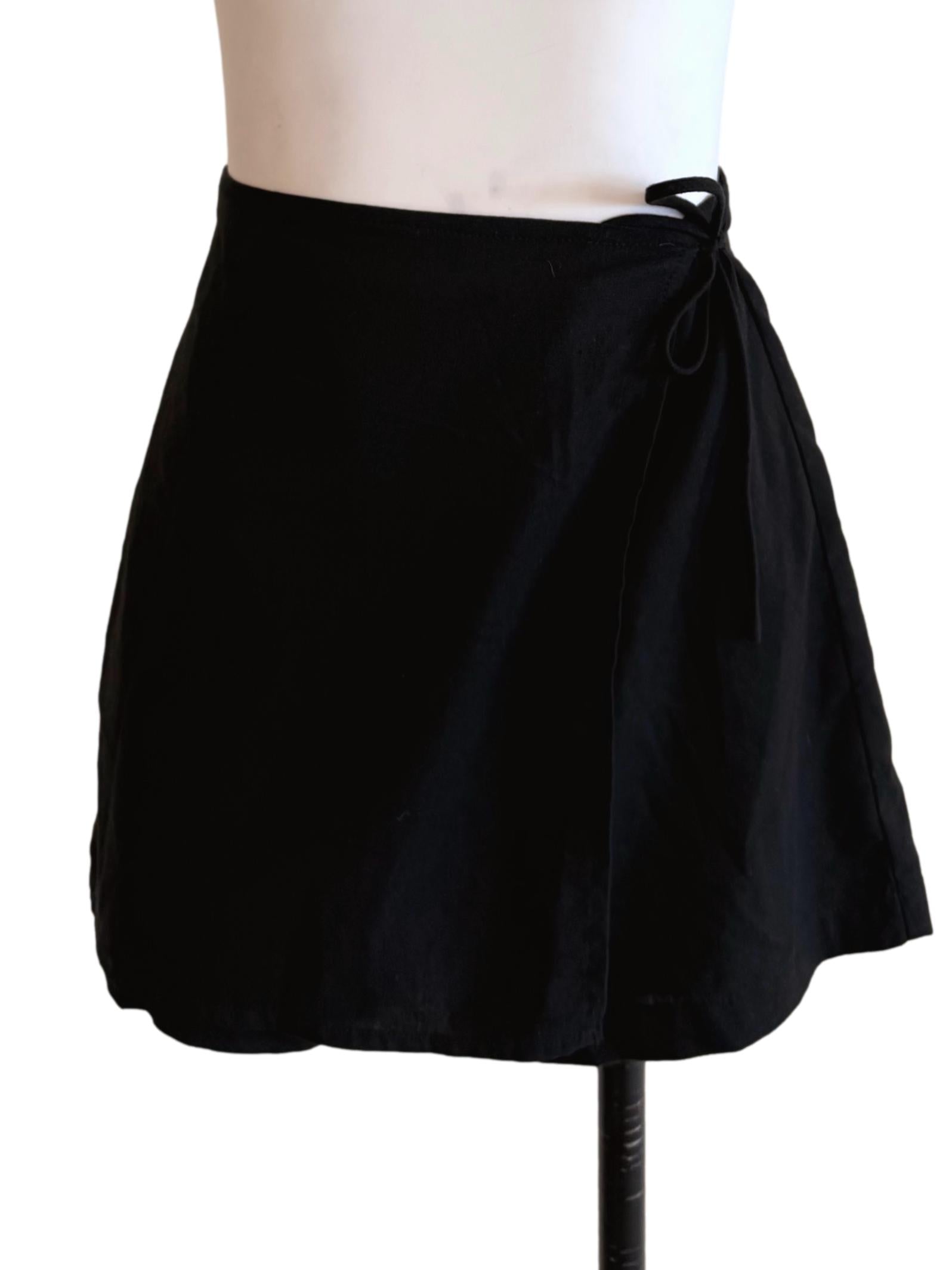 Black Linen High Waist Wrap Skorts