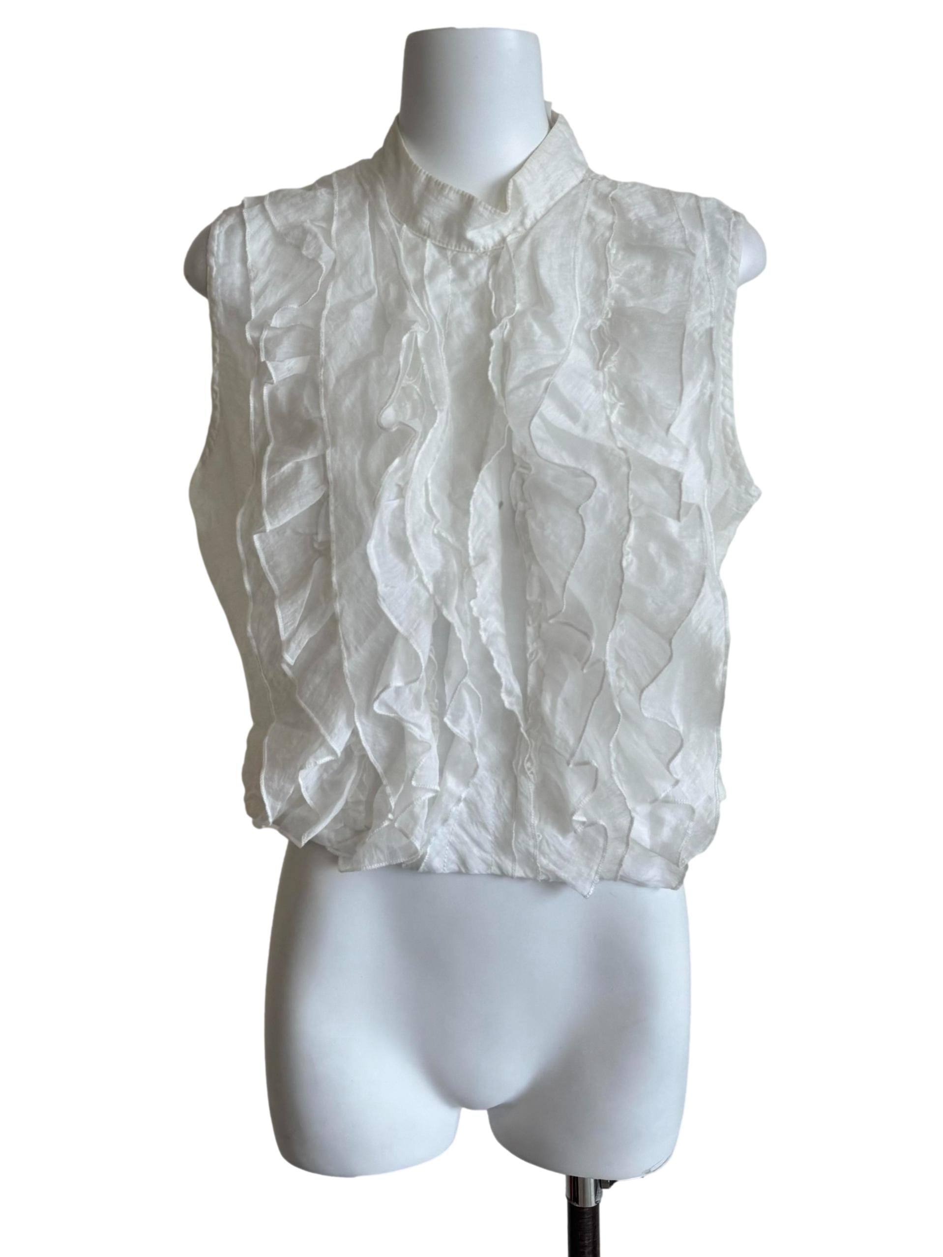 White Jabot Sleeveless Crop Top