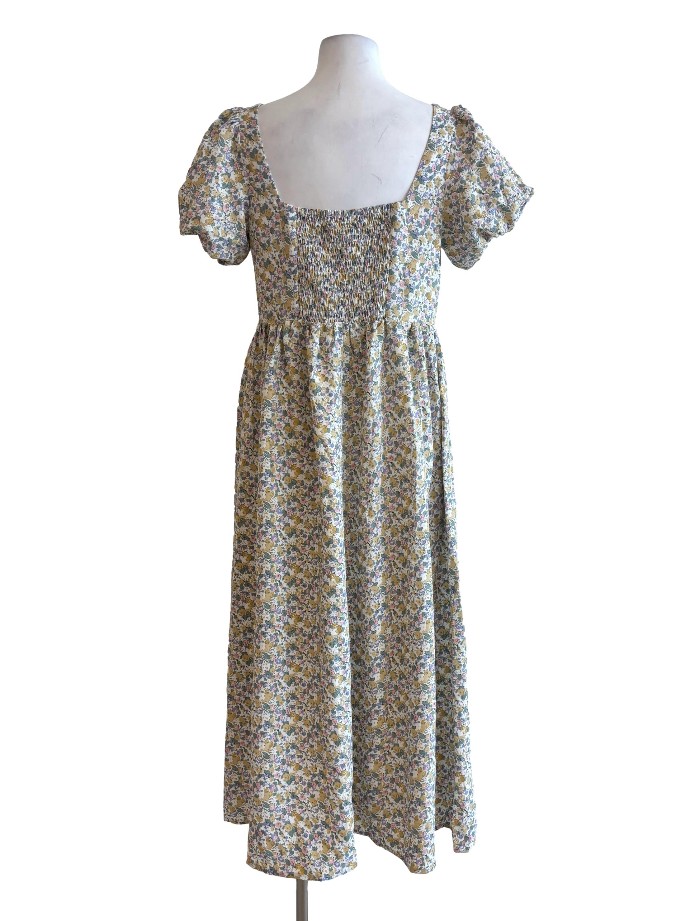 Vanilla Yellow Floral Puff Sleeve Dress TWL