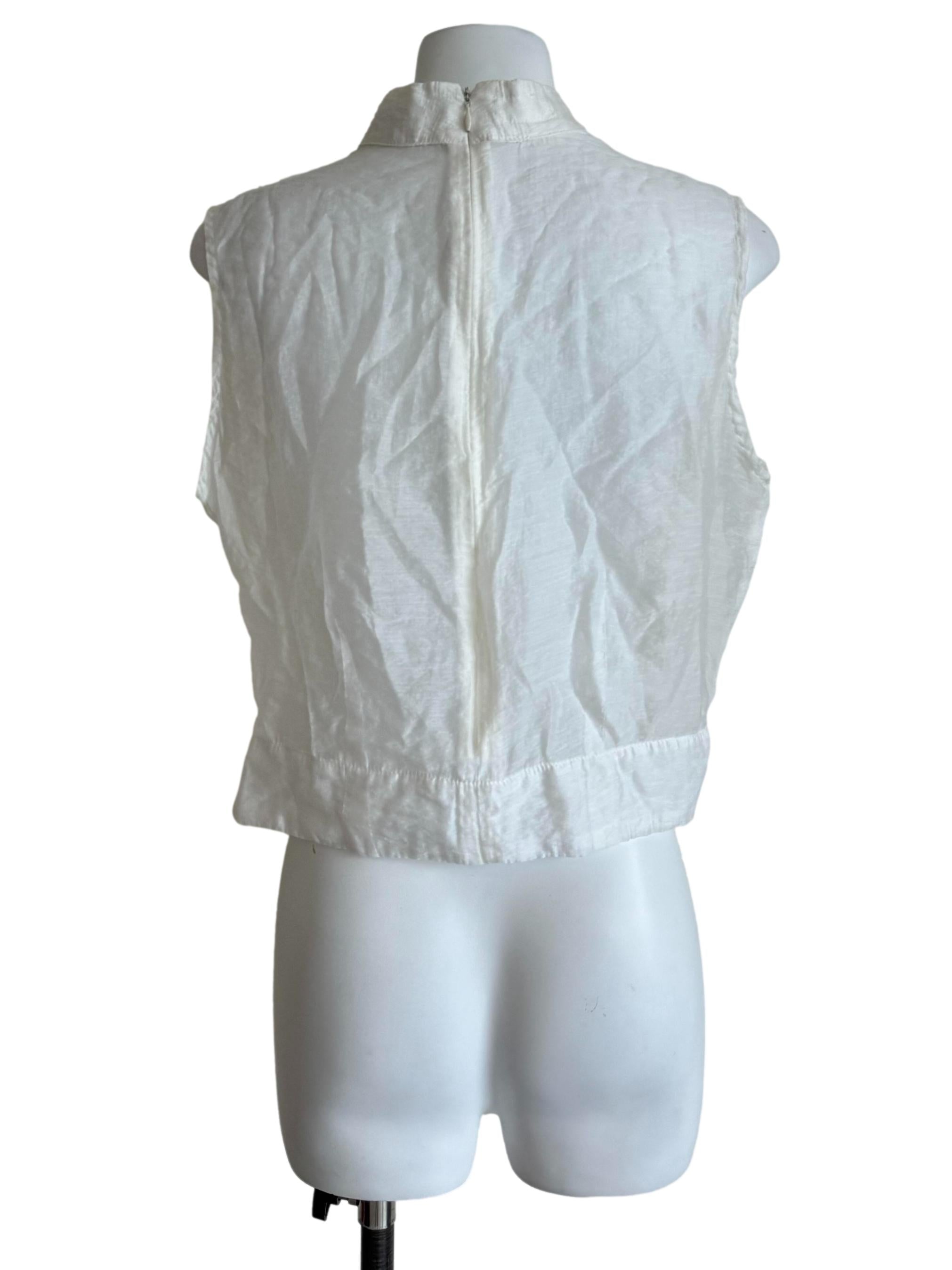 White Jabot Sleeveless Crop Top