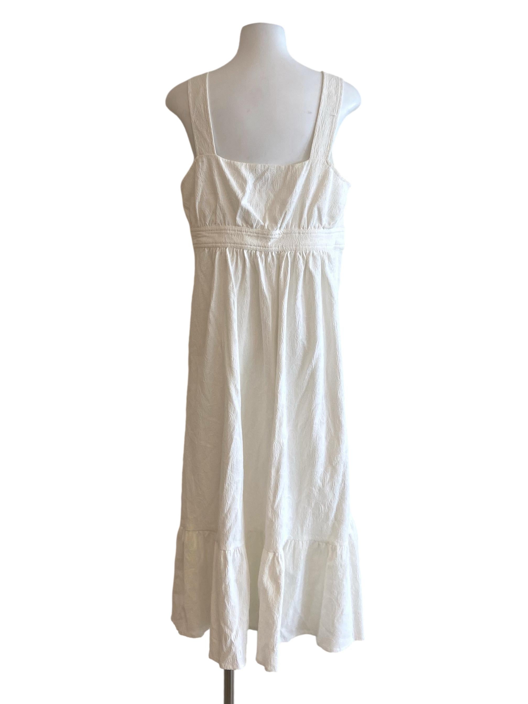 White Sleeveless Floral Textures Drop Waist Dress